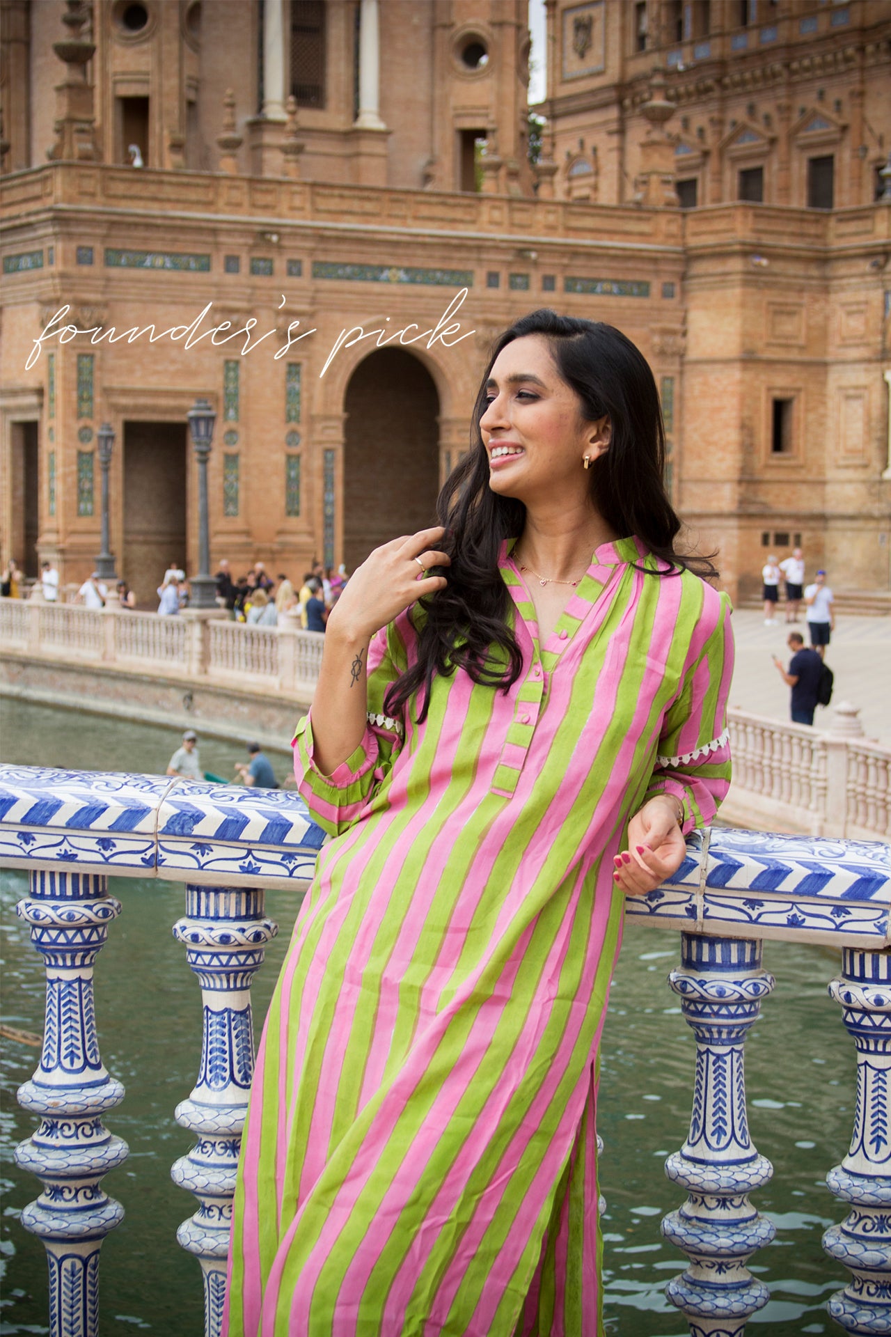 Light Green and Pink Striped Tunic Set (Set of Two)