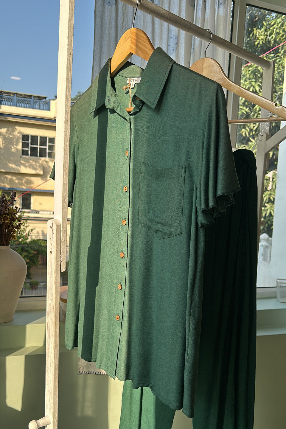Olive Cotton Co-ord Set (Set of Two)