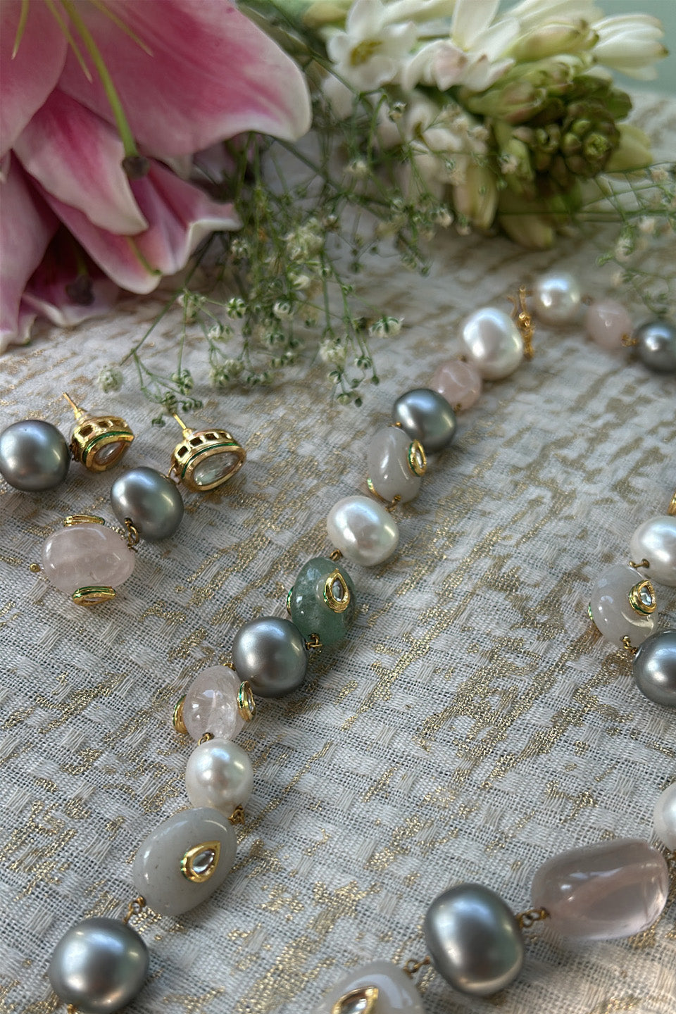 Handcrafted Pearl & Semi-Precious Stone Necklace Set