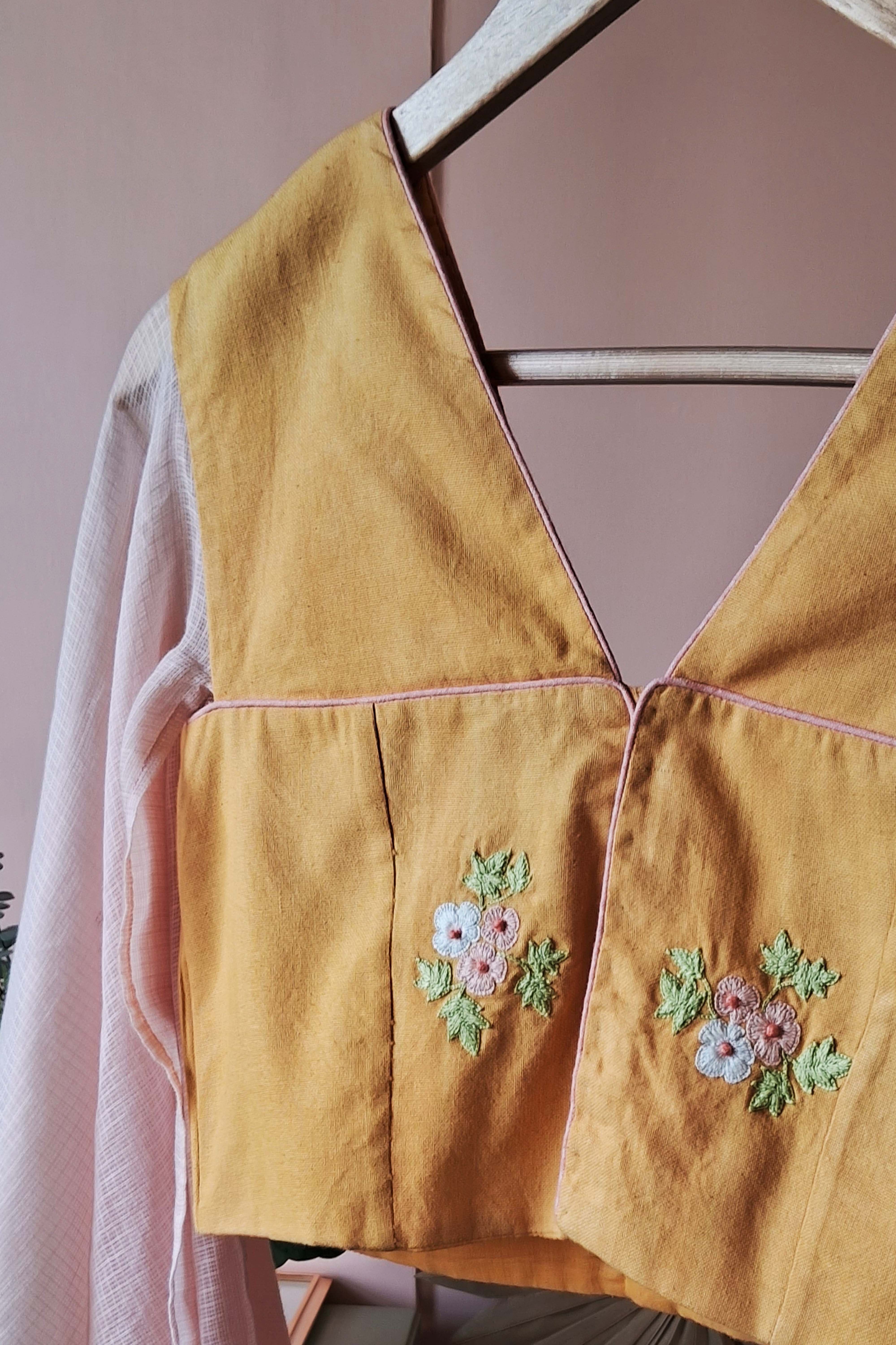 Yellow Floral Embroidered Blouse (PL-51)