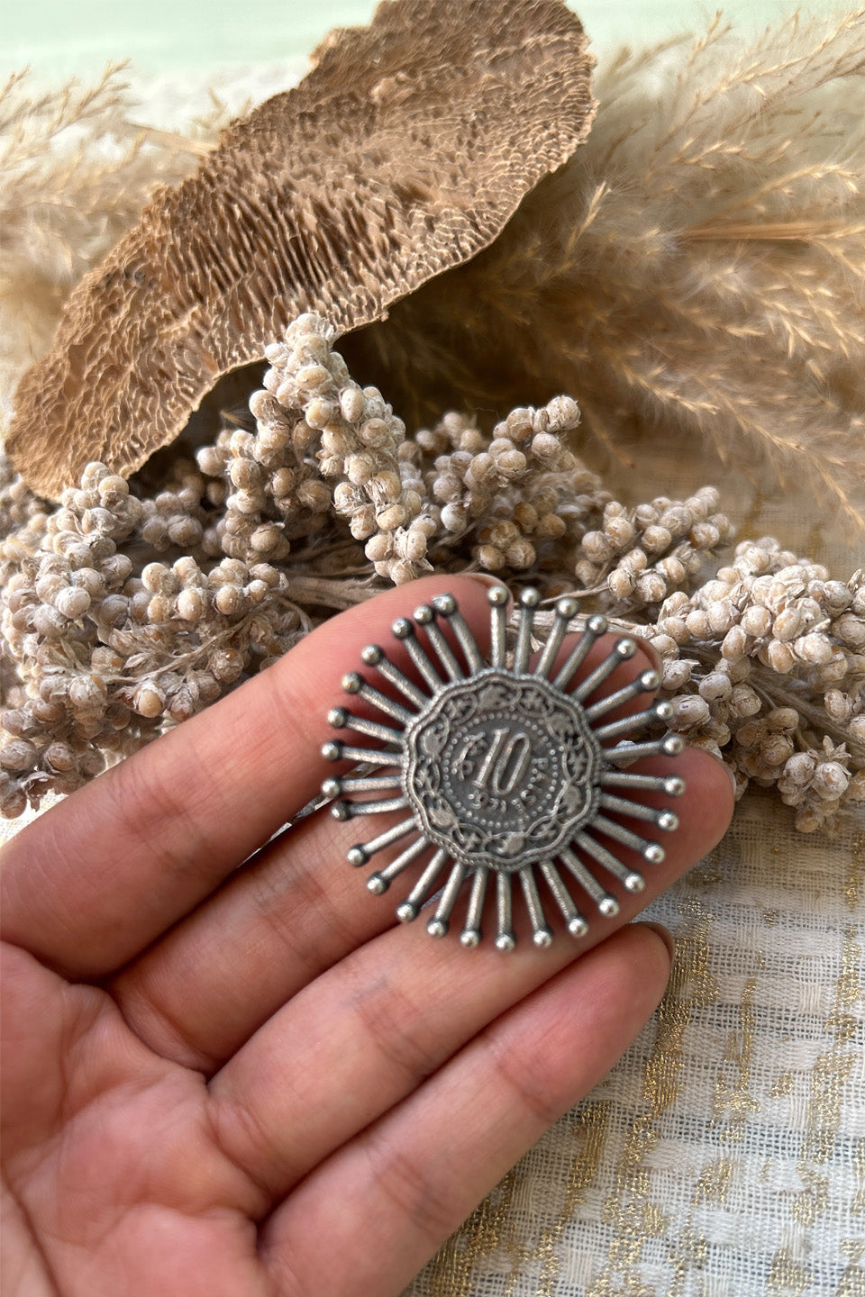 Vintage Coin-Inspired Oxidized Silver Adjustable Ring