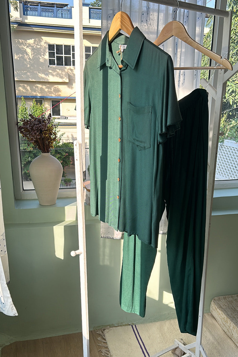 Olive Cotton Co-ord Set (Set of Two)