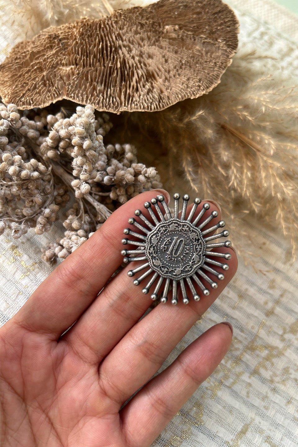 Vintage Coin-Inspired Oxidized Silver Adjustable Ring