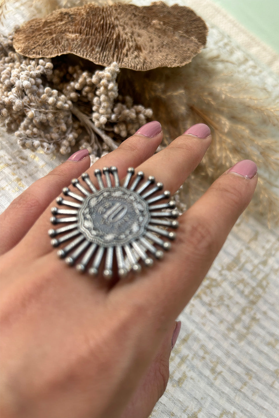 Vintage Coin-Inspired Oxidized Silver Adjustable Ring