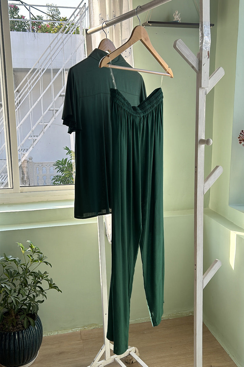 Olive Cotton Co-ord Set (Set of Two)
