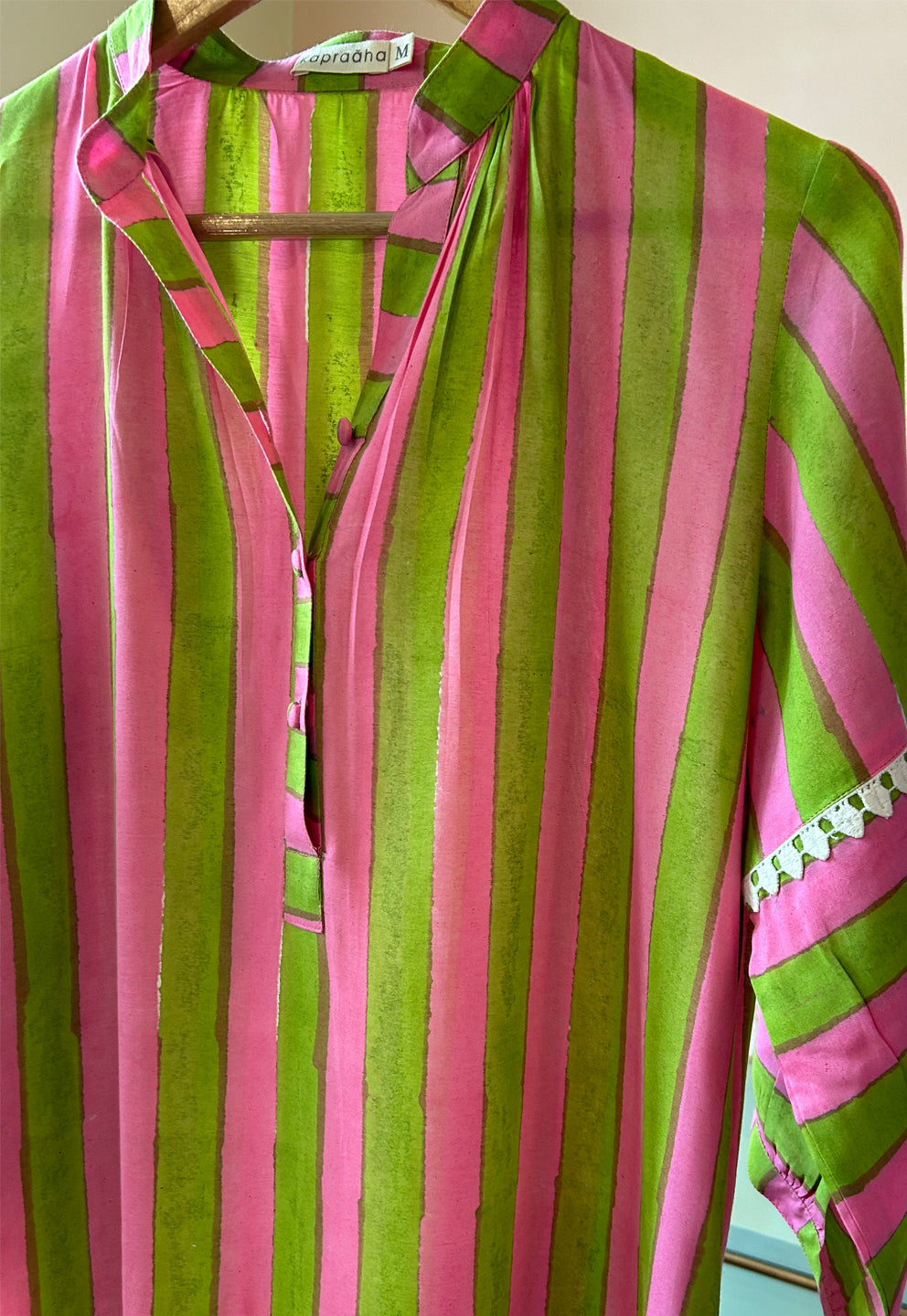 Light Green and Pink Striped Tunic Set (Set of Two)
