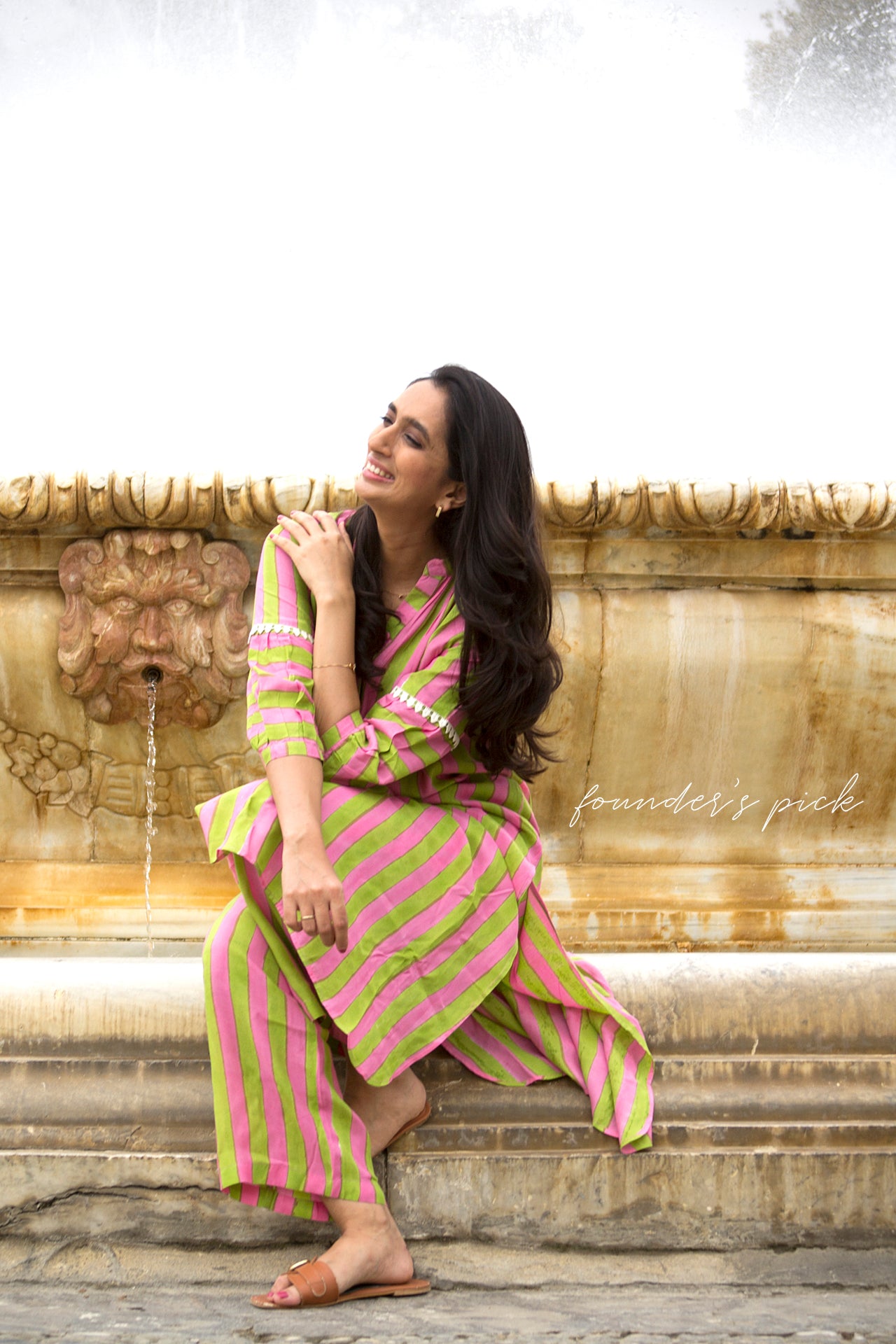 Light Green and Pink Striped Tunic Set (Set of Two)