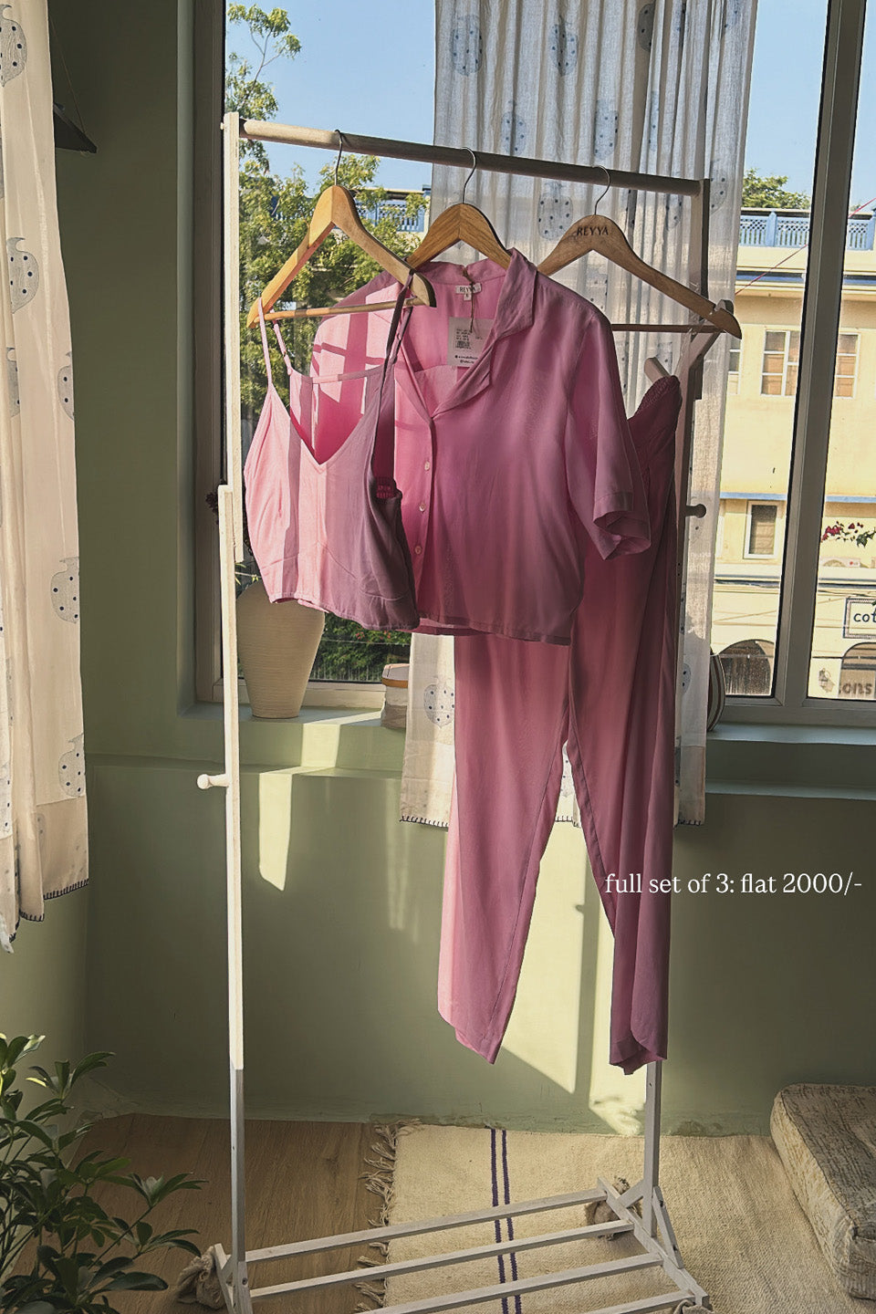 Pink Cotton Co-ord Set (Set of Three)