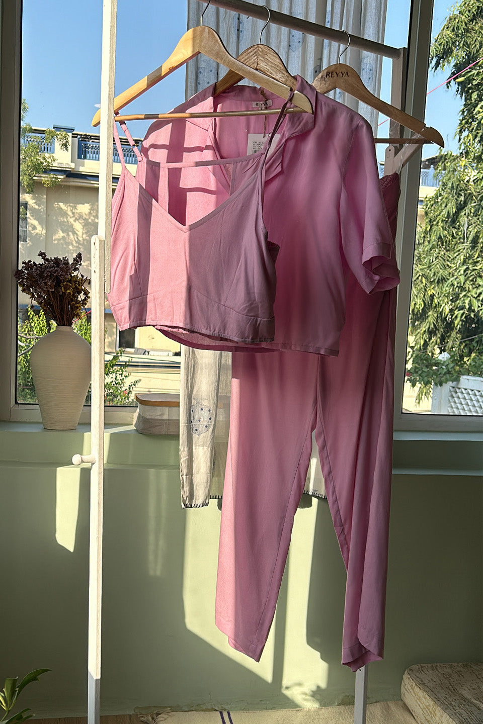 Pink Cotton Co-ord Set (Set of Three)