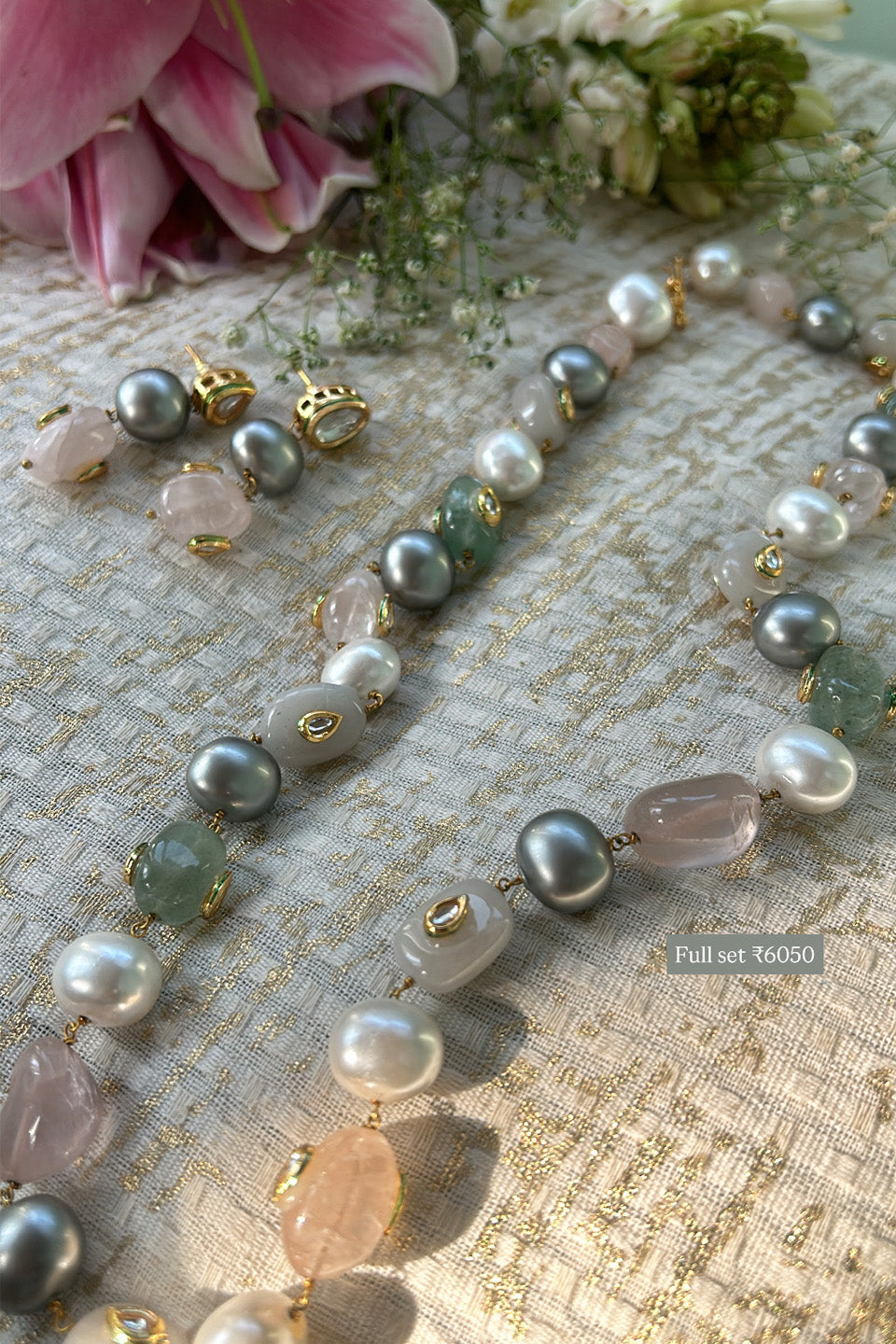 Handcrafted Pearl & Semi-Precious Stone Necklace Set