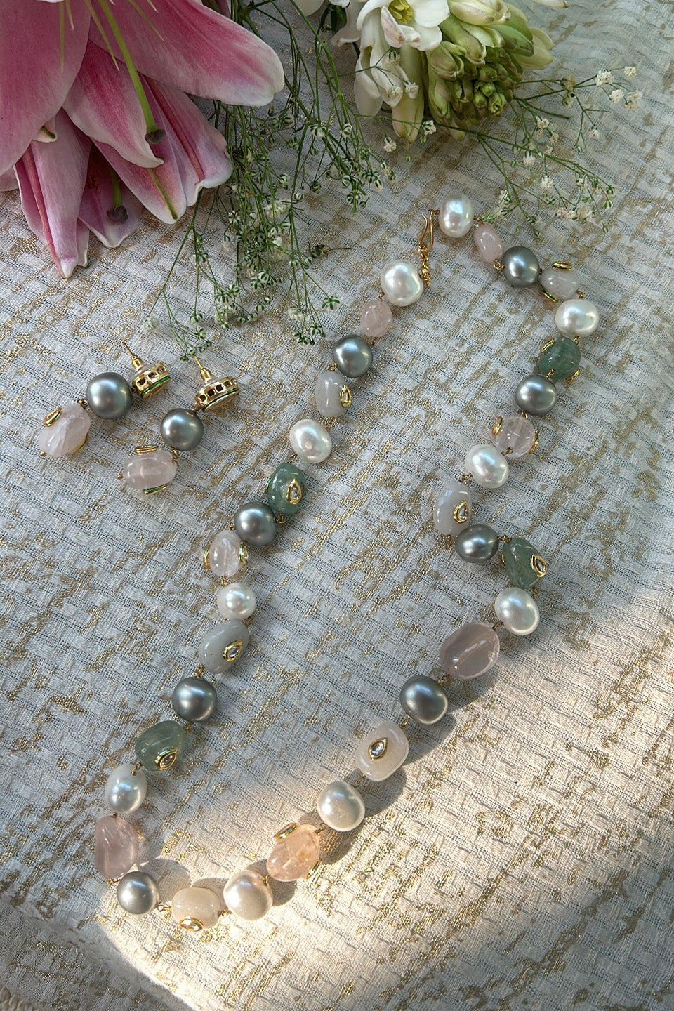 Handcrafted Pearl & Semi-Precious Stone Necklace Set