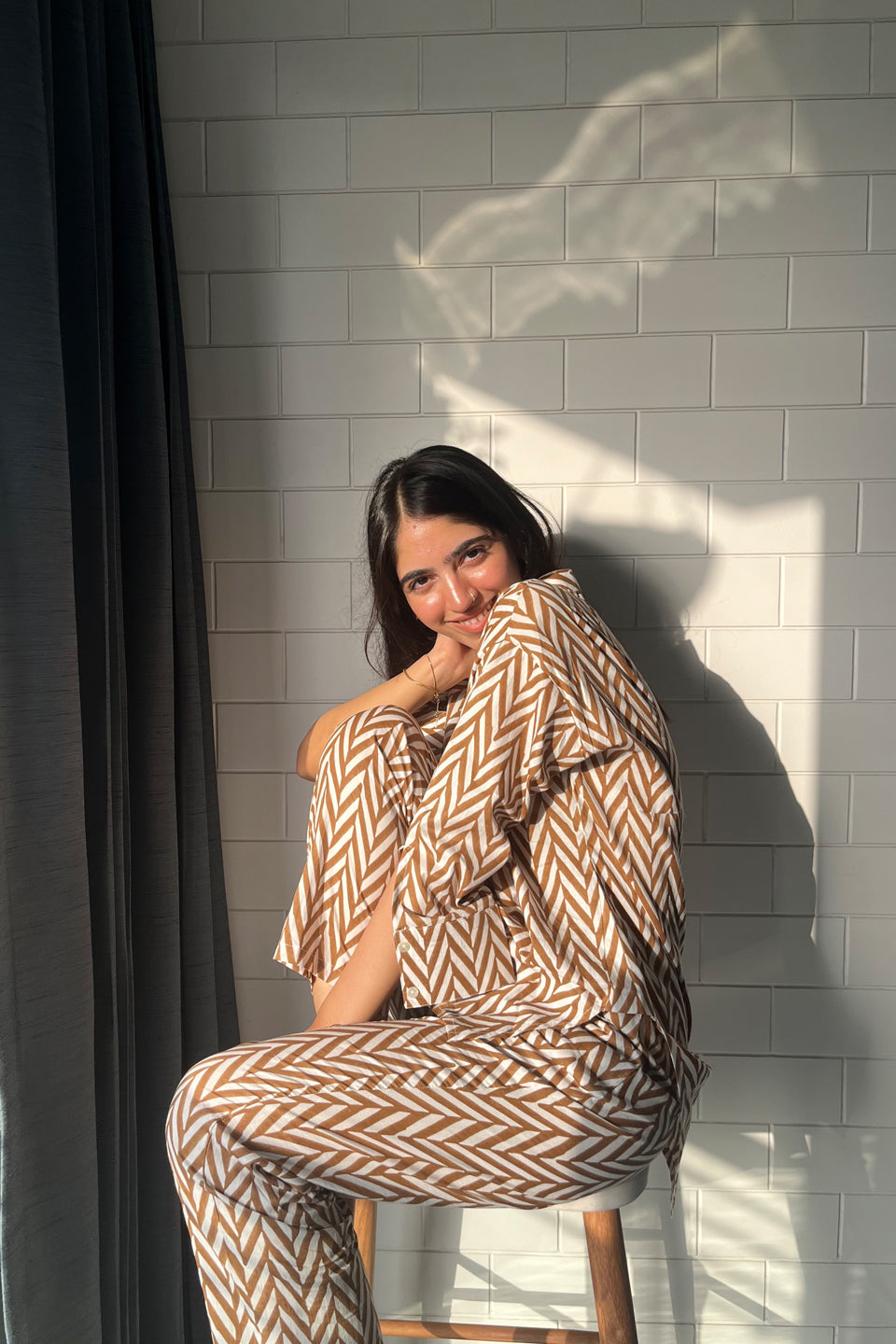 Brown Chevron Cotton Co-ord Set (Set of Two)