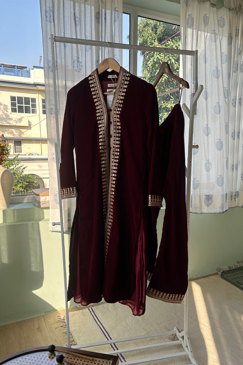Maroon Velvet Ensemble (Set of Three)