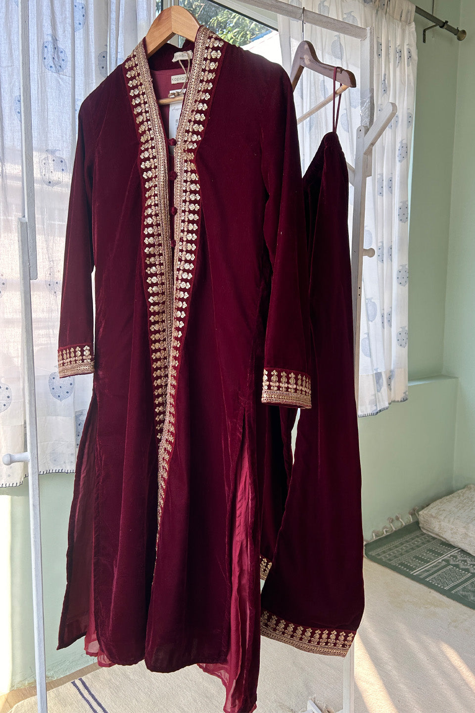 Maroon Velvet Ensemble (Set of Three)