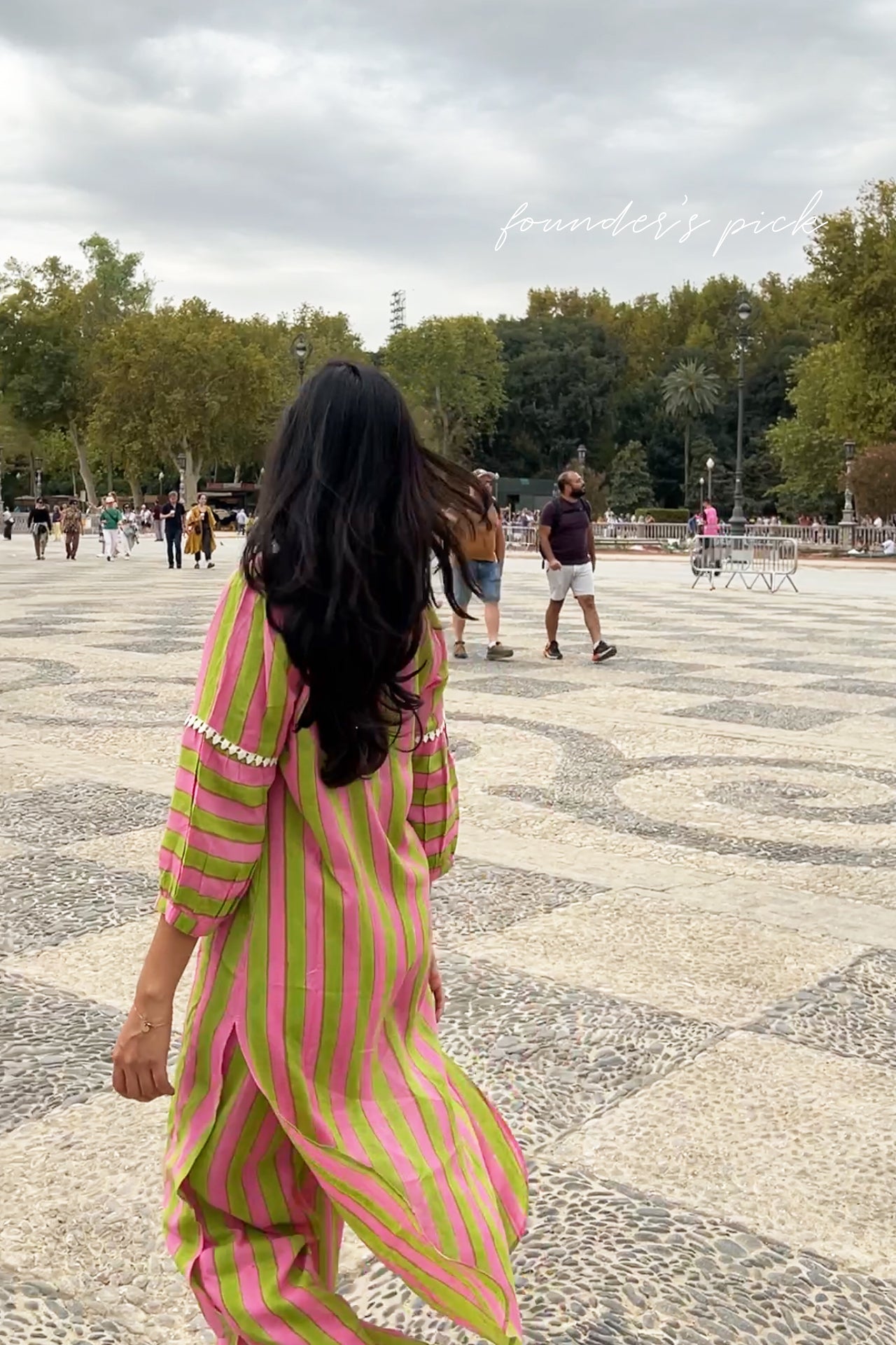 Light Green and Pink Striped Tunic Set (Set of Two)