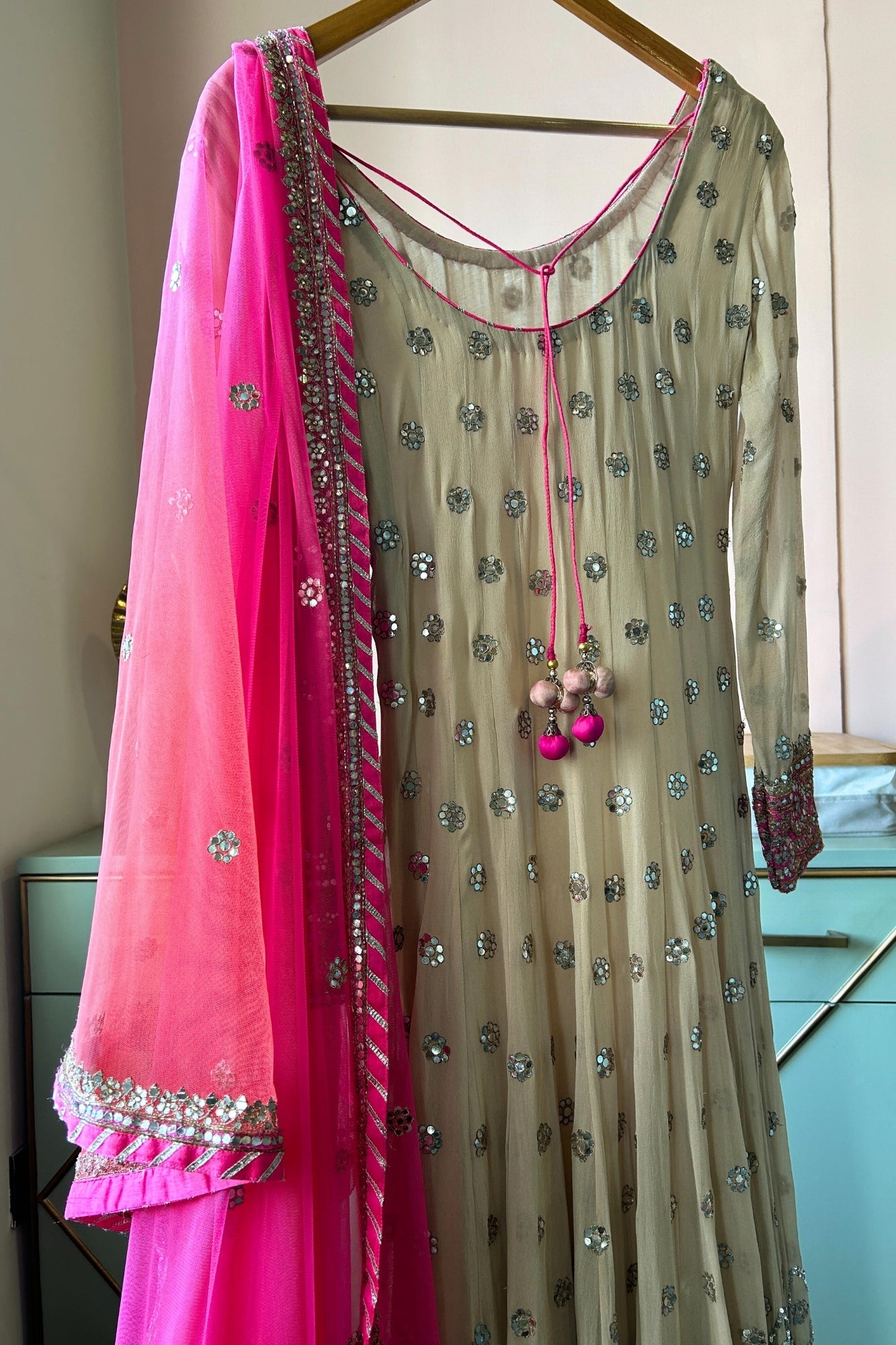 Fuchsia & Beige Festive Suit Set of Three(PL-201)