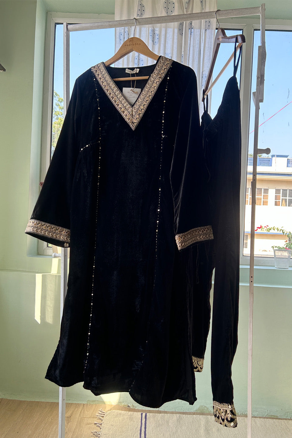 Elegant Black Velvet Ensemble (Set of Two)