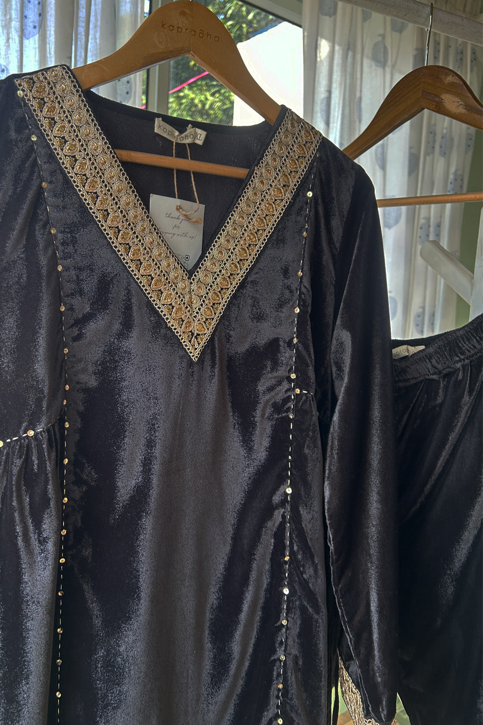 Elegant Black Velvet Ensemble (Set of Two)