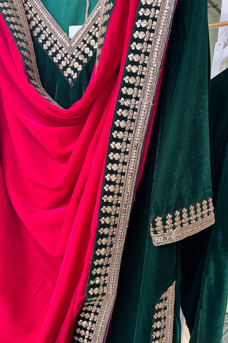 Elegant Green Velvet Ensemble (Set of Three)