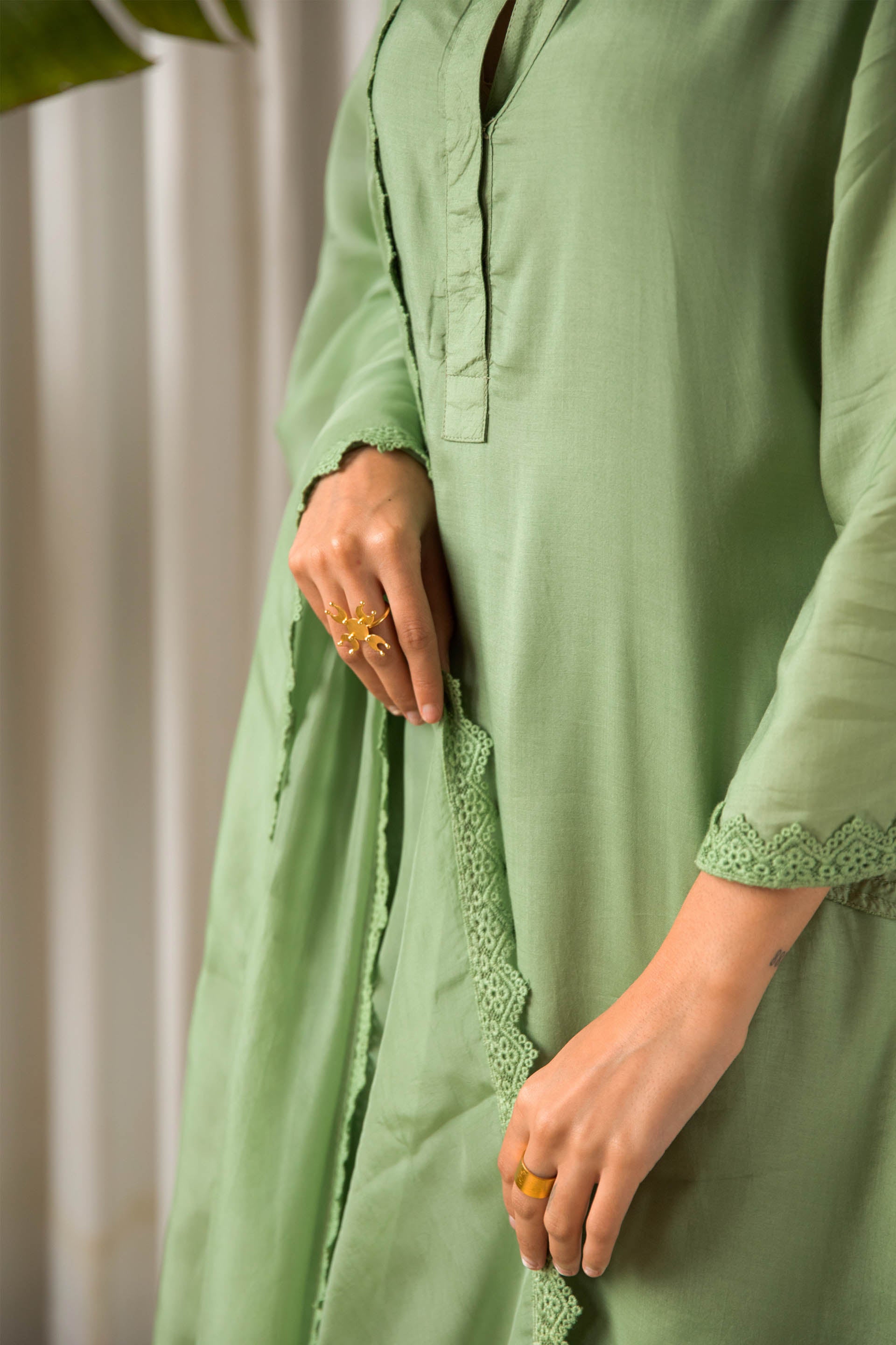 Sage Green Muslin Tunic Set (Set of Three)