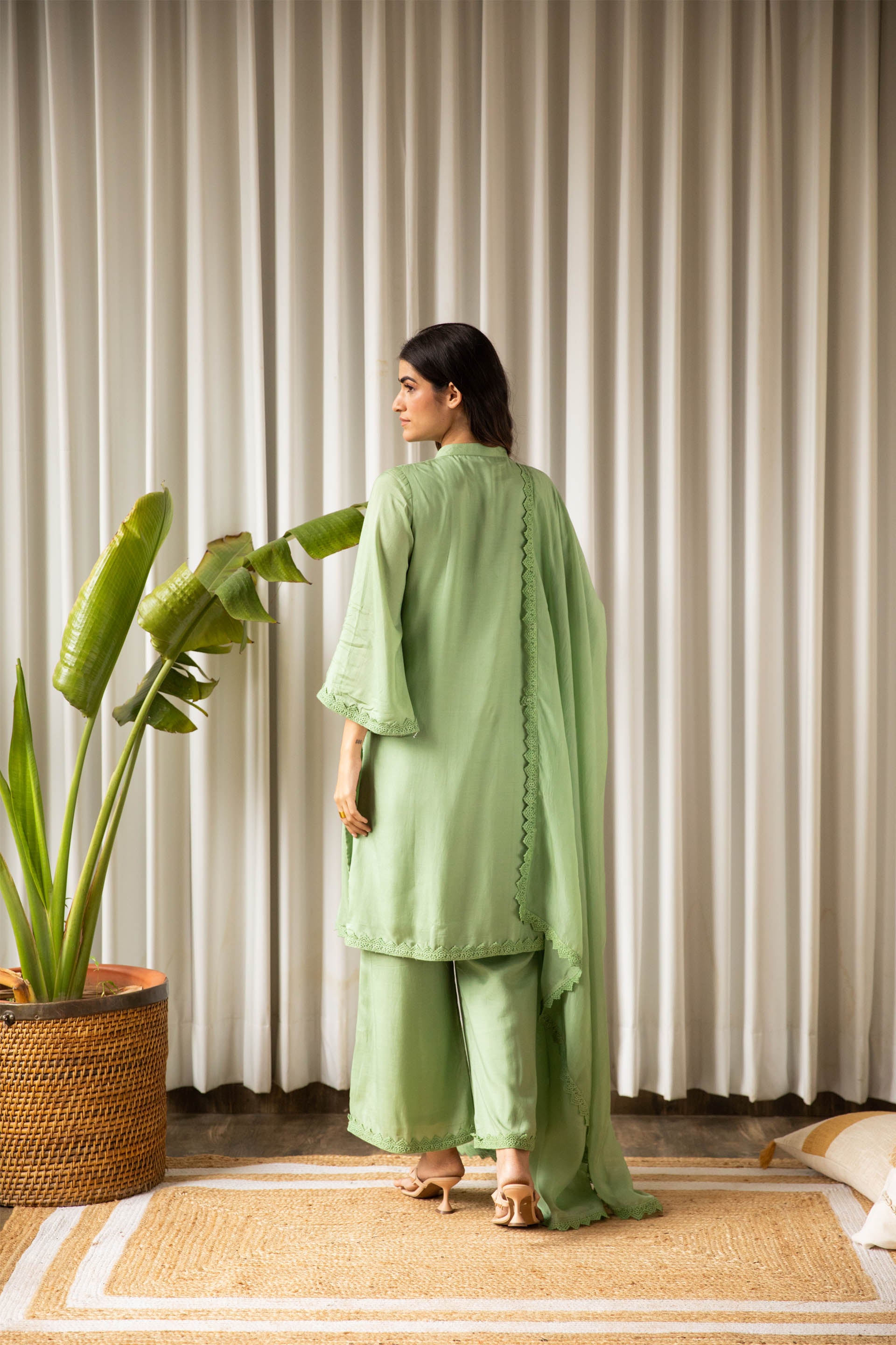 Sage Green Muslin Tunic Set (Set of Three)
