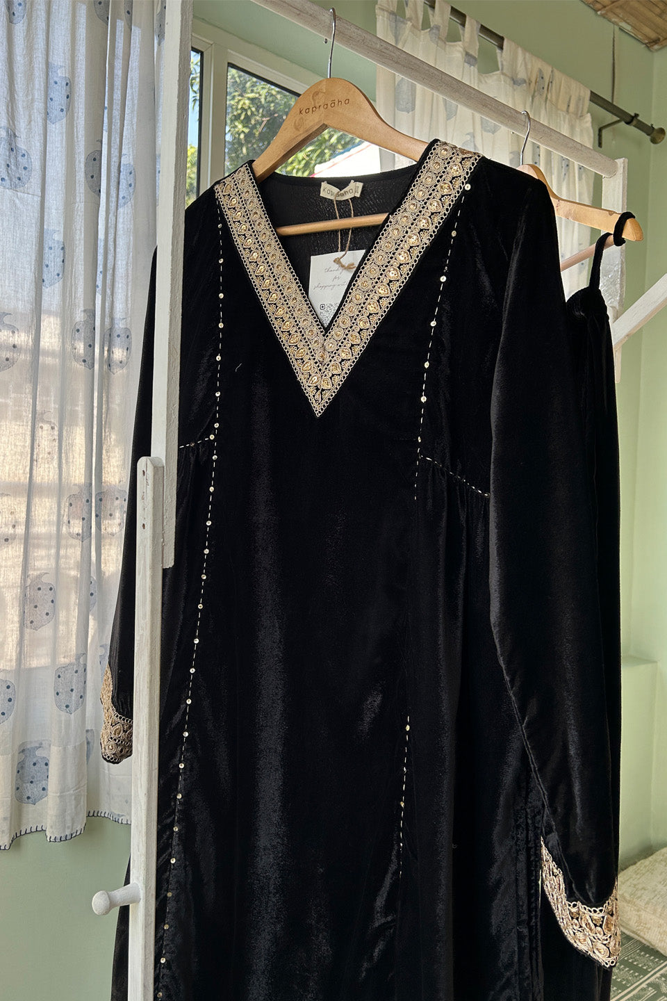 Elegant Black Velvet Ensemble (Set of Two)