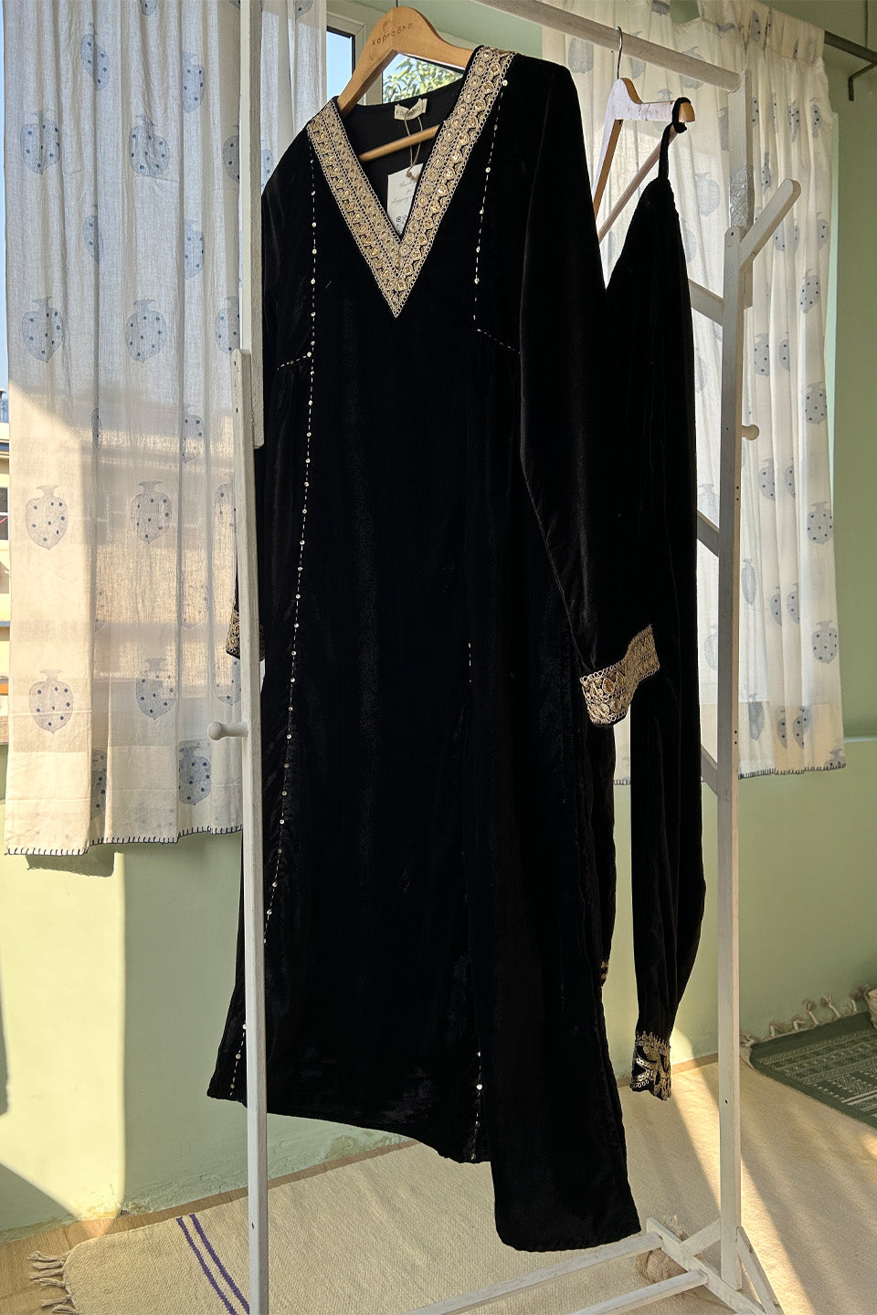 Elegant Black Velvet Ensemble (Set of Two)