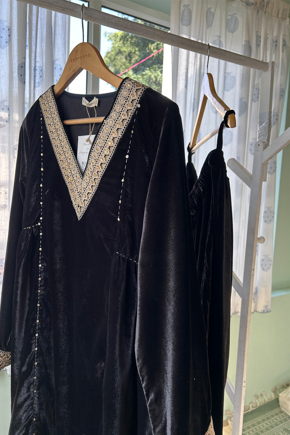 Elegant Black Velvet Ensemble (Set of Two)