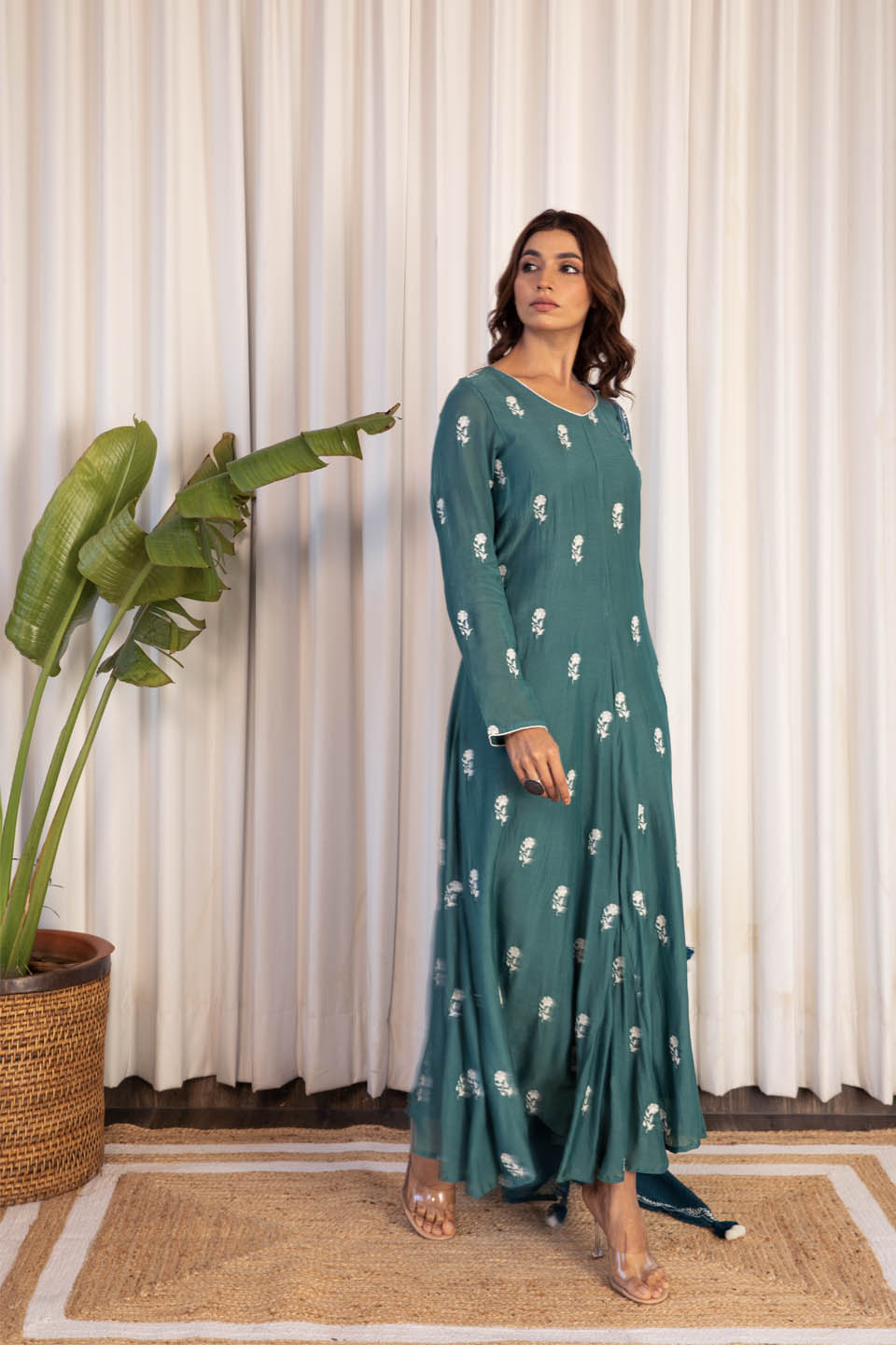 Sapphire Green Anarkali (Set of Two)