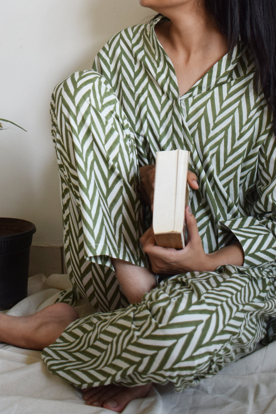 Green Chevron Cotton Co-ord Set (Set of Two)