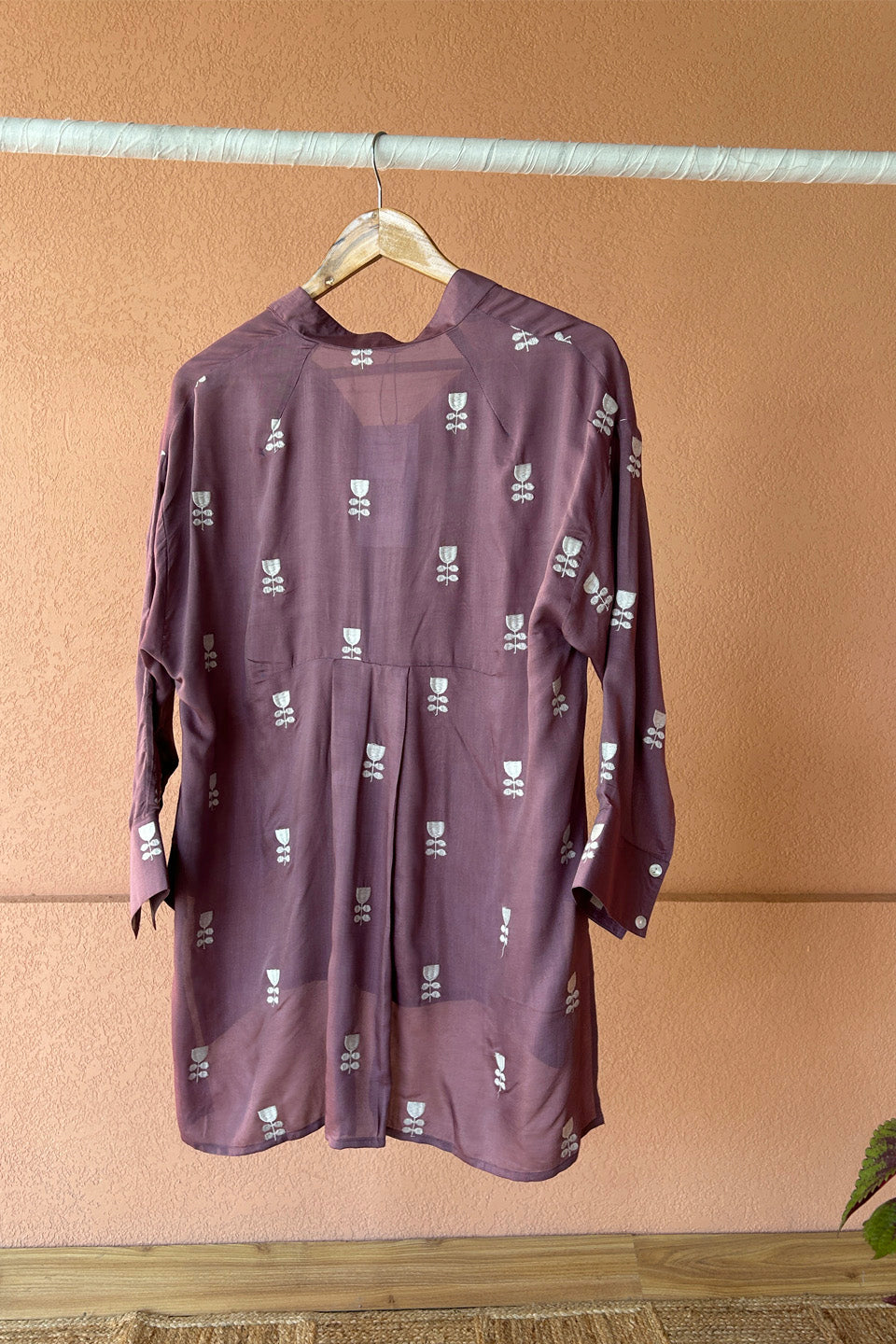 Purple Embroidered Muslin Shirt