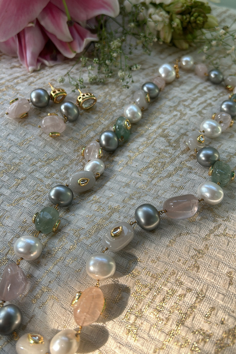 Handcrafted Pearl & Semi-Precious Stone Necklace Set