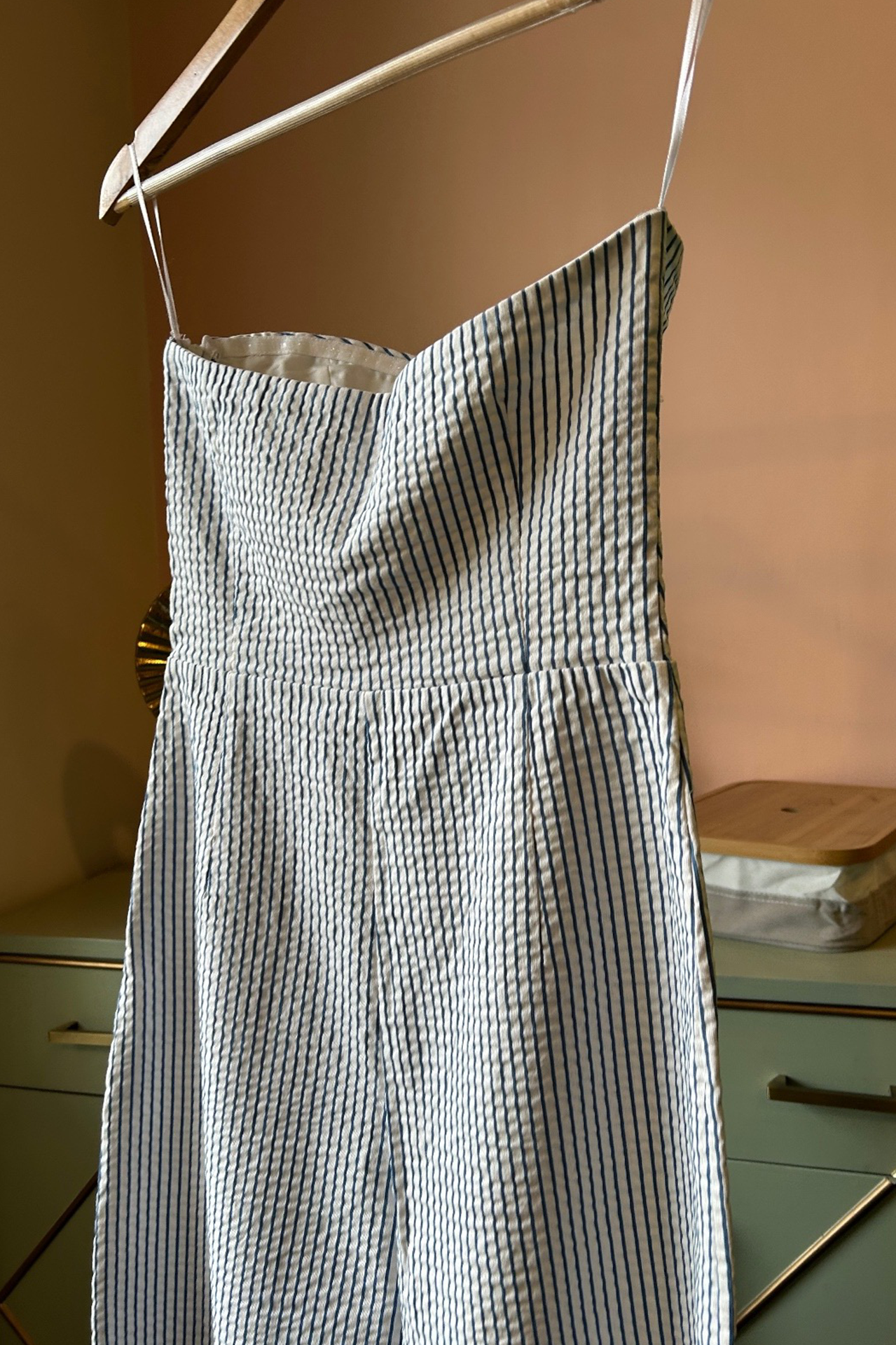 White- Blue Stripped Off-Shoulder Jumpsuit (PL-112)