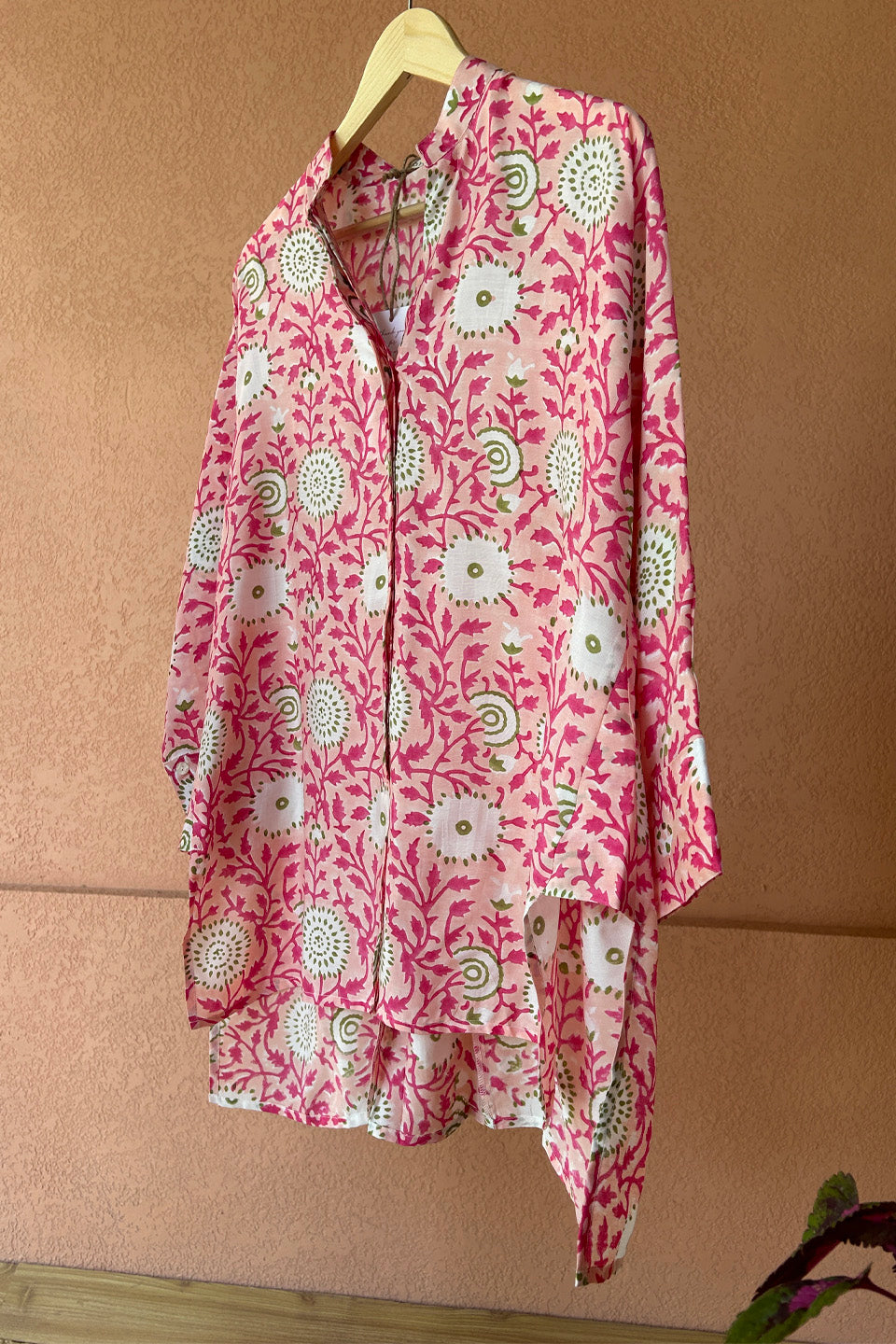 Fuchsia Floral Printed Muslin Shirt