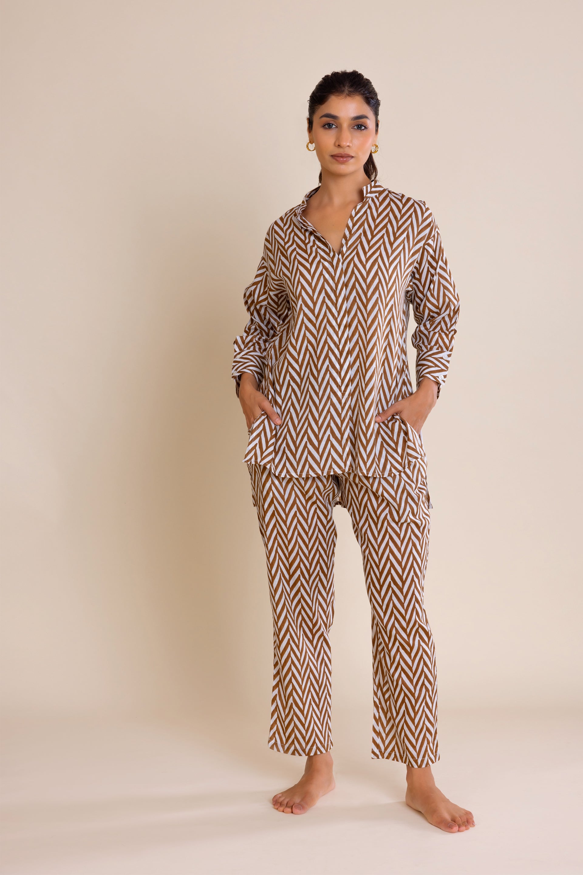 Brown Chevron Cotton Co-ord Set (Set of Two)