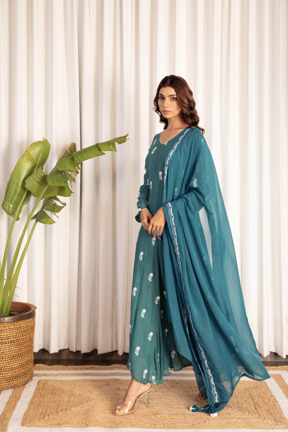 Sapphire Green Anarkali (Set of Two)
