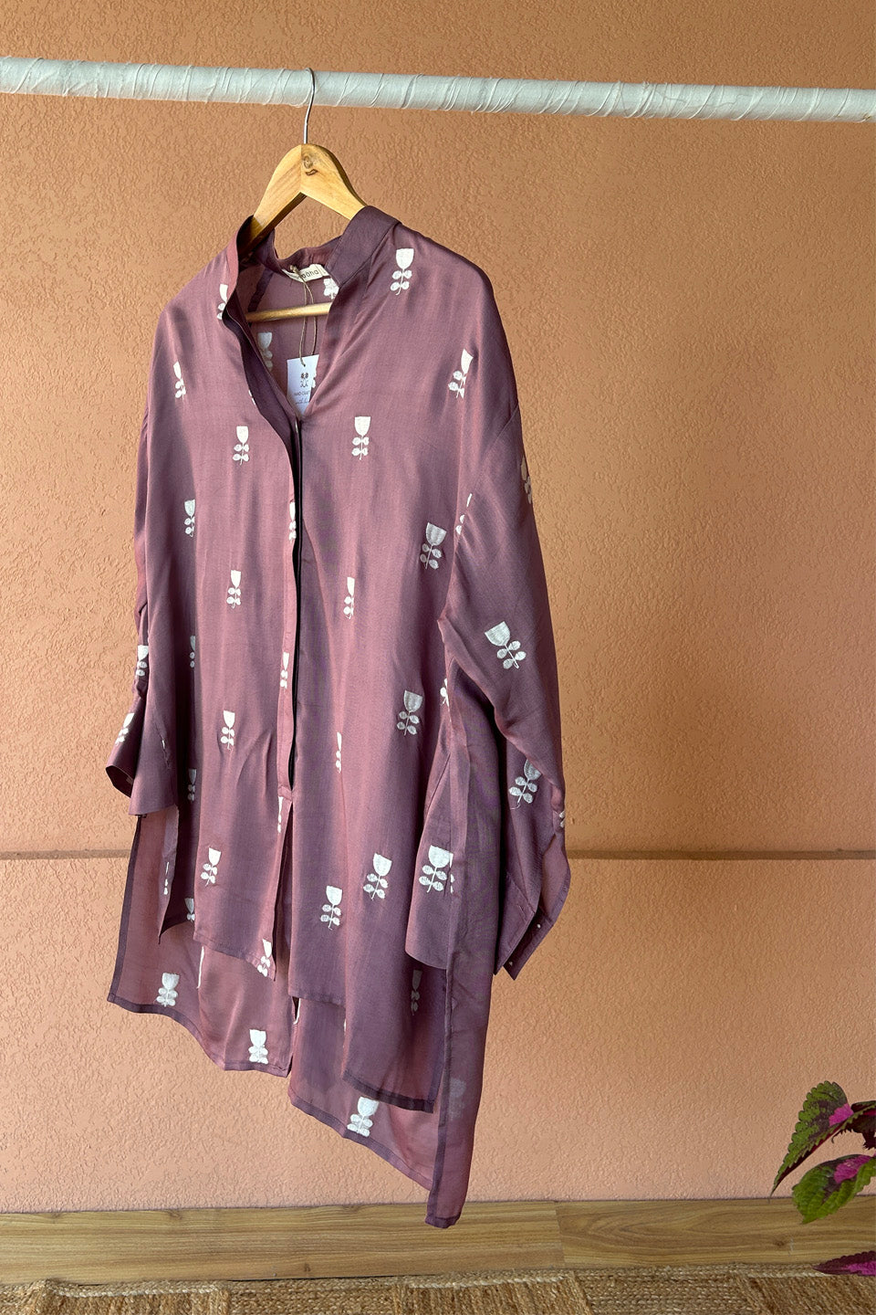 Purple Embroidered Muslin Shirt