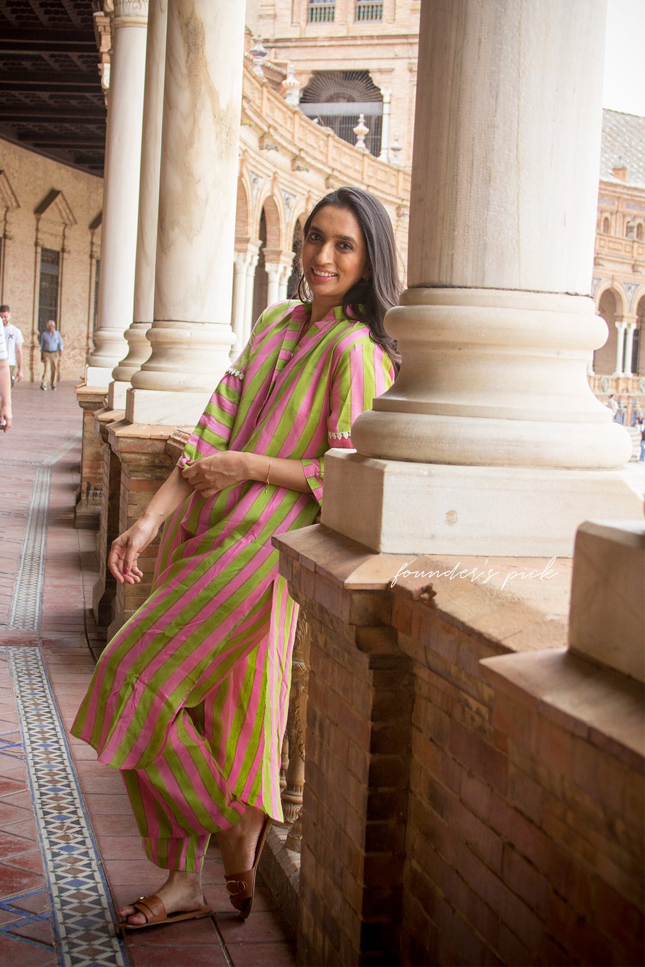 Light Green and Pink Striped Tunic Set (Set of Two)