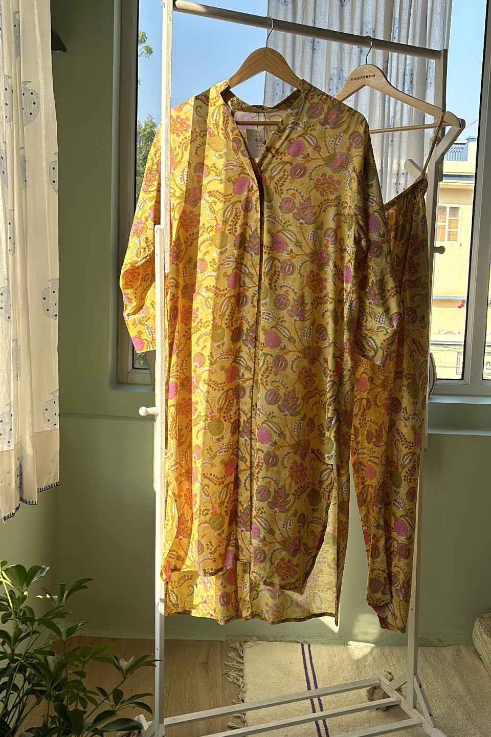 Yellow Floral Muslin Tunic Co-Ord Set (Set of Two)