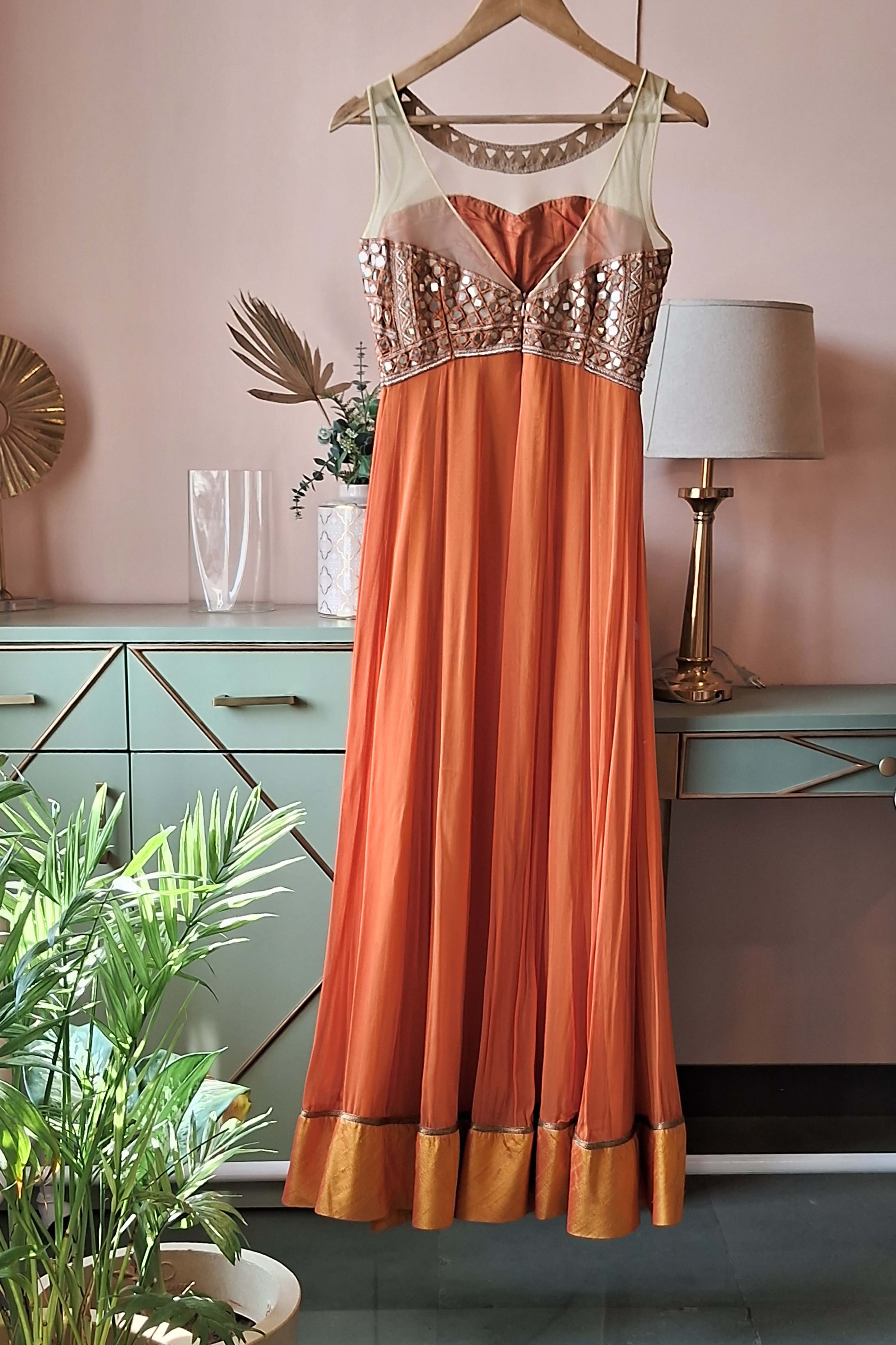 Orange Mirror Work Indian Maxi (PL-97)