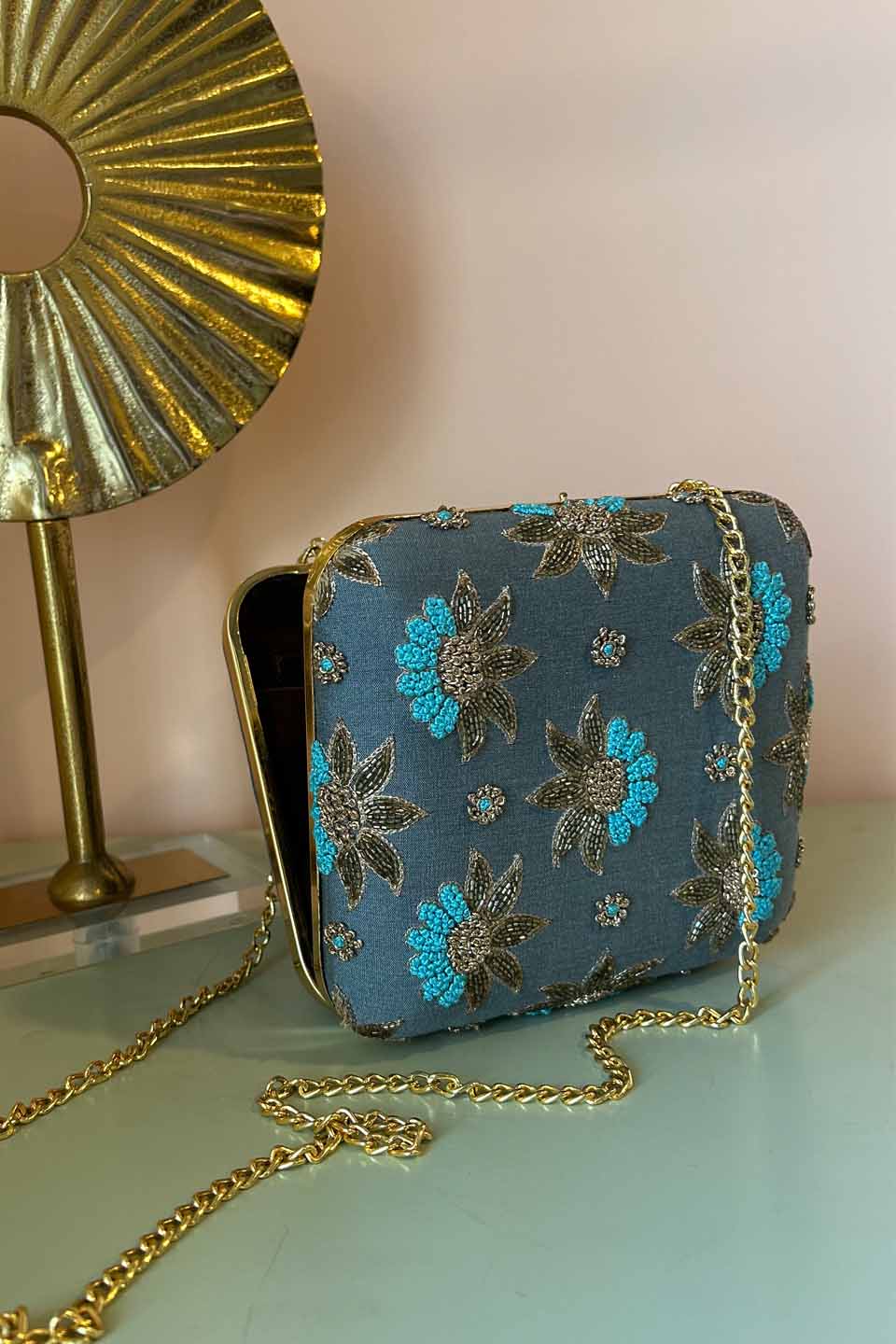 Teal Blue Festive Clutch(PL-002)