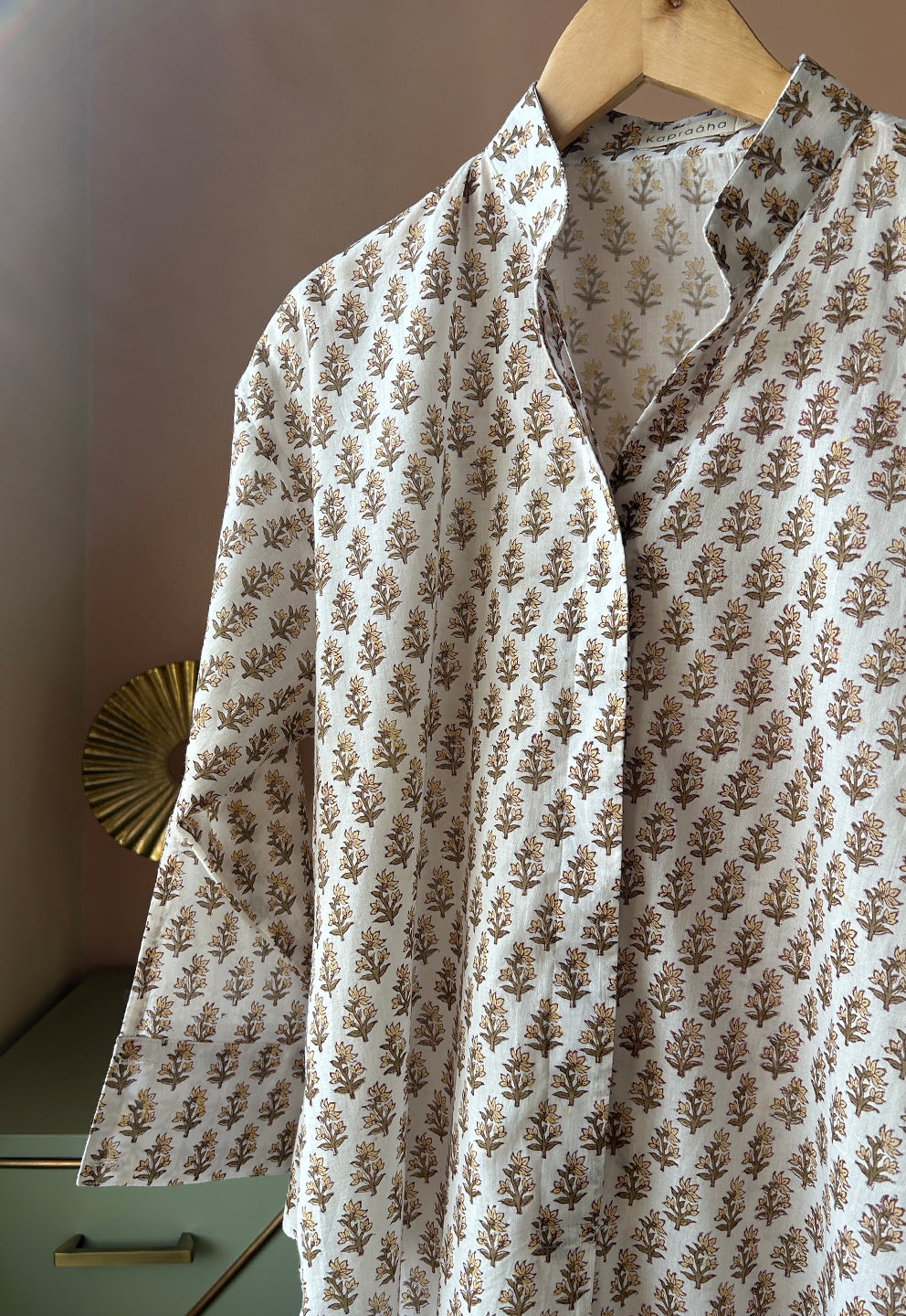 Brown Hand Block-printed Cotton Shirt