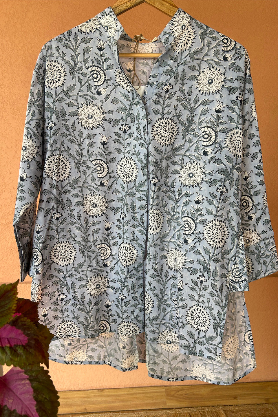 Blue Floral Printed Cotton Shirt