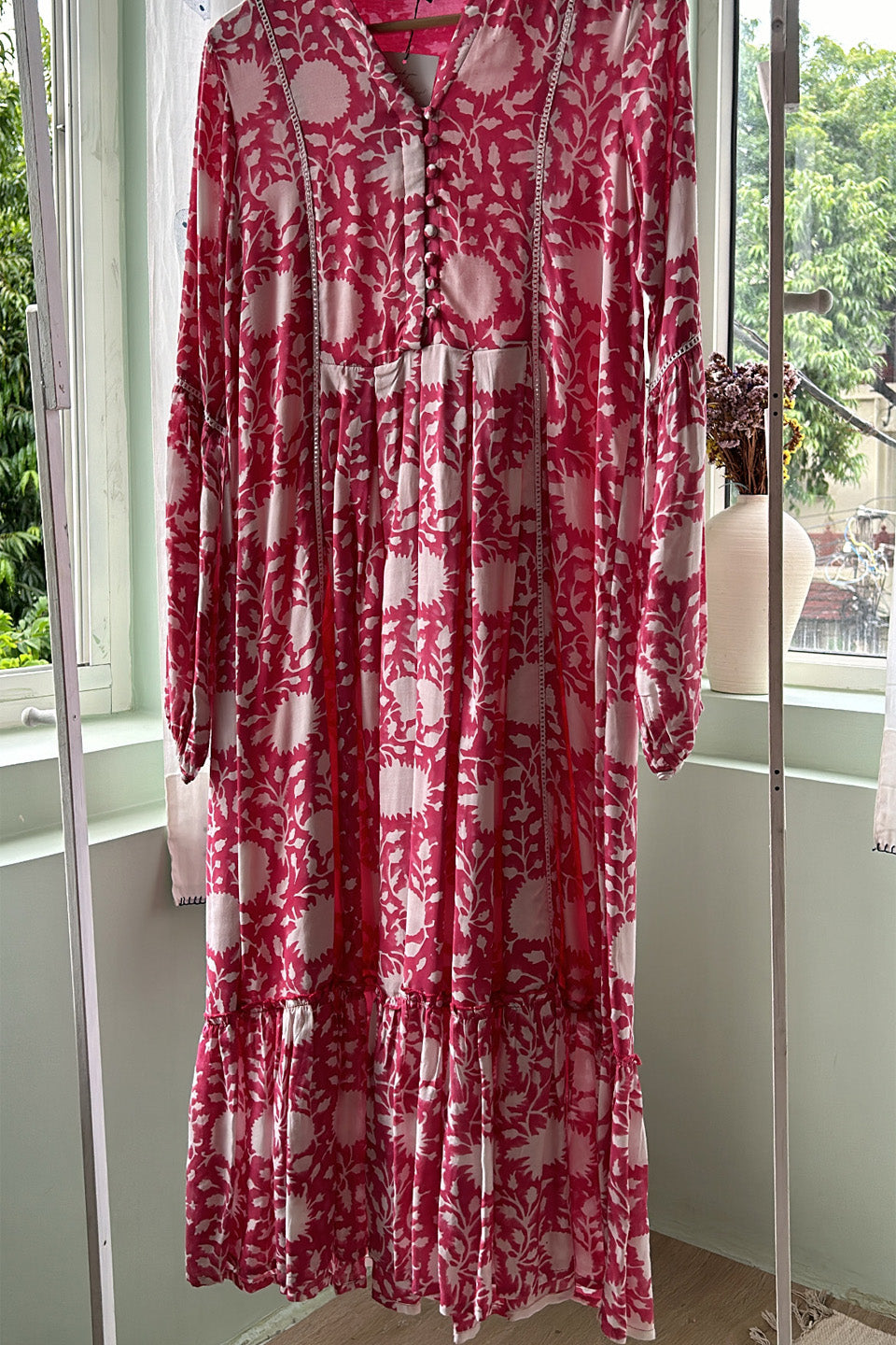 Pink Floral Printed Maxi Dress