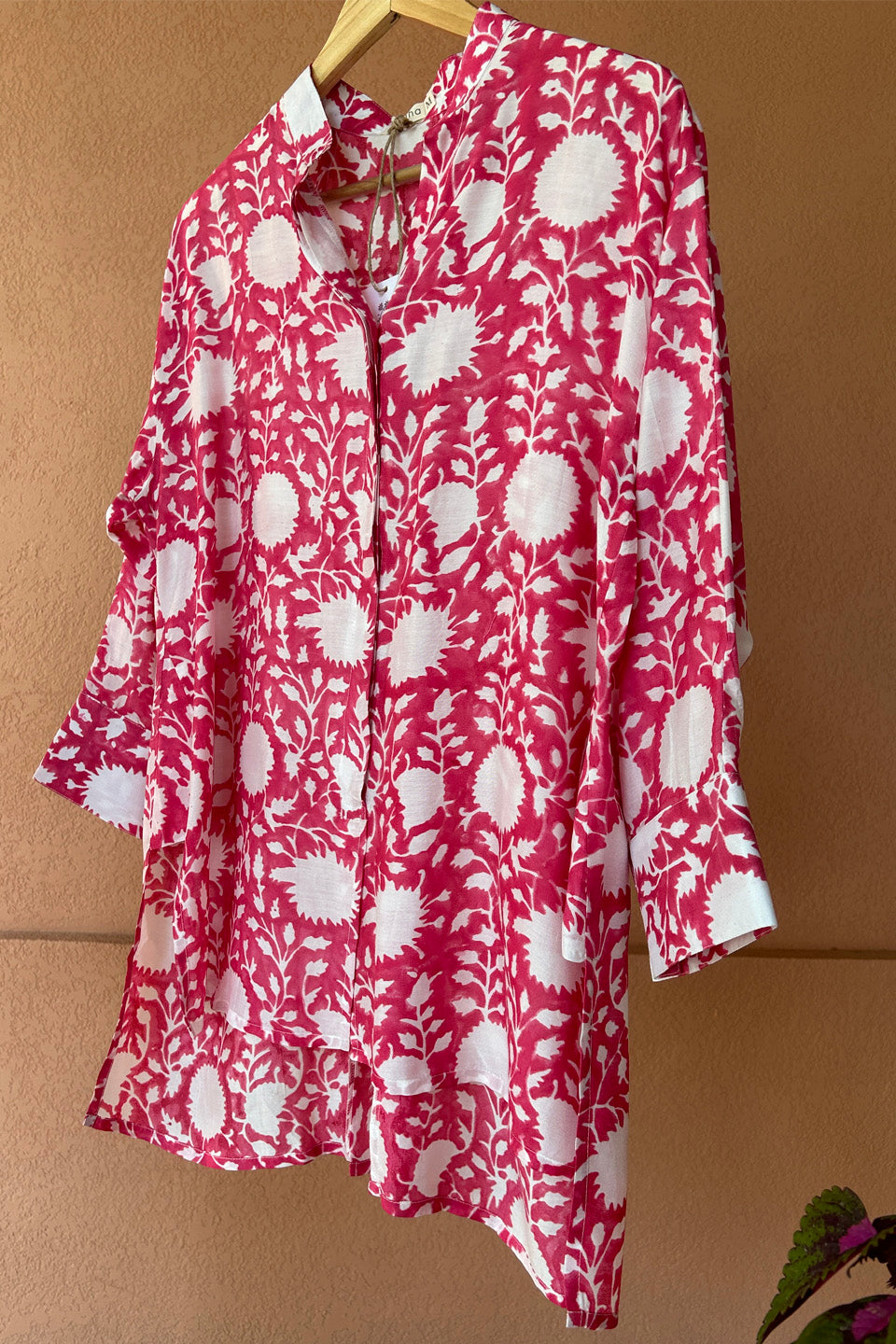 Fuchsia Crimson Bloom Floral Muslin Shirt