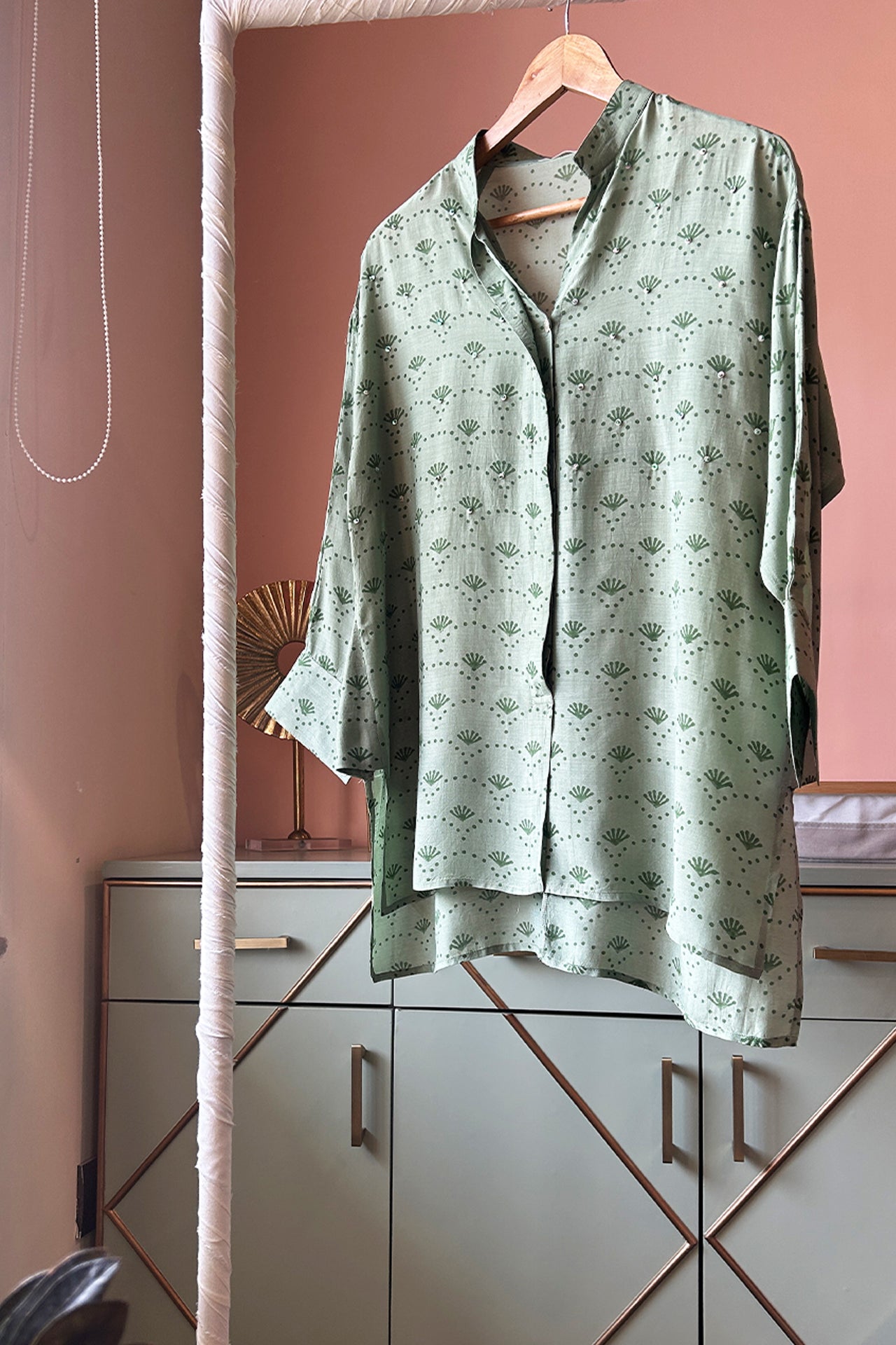 Soft Green Hand-Printed Muslin Shirt