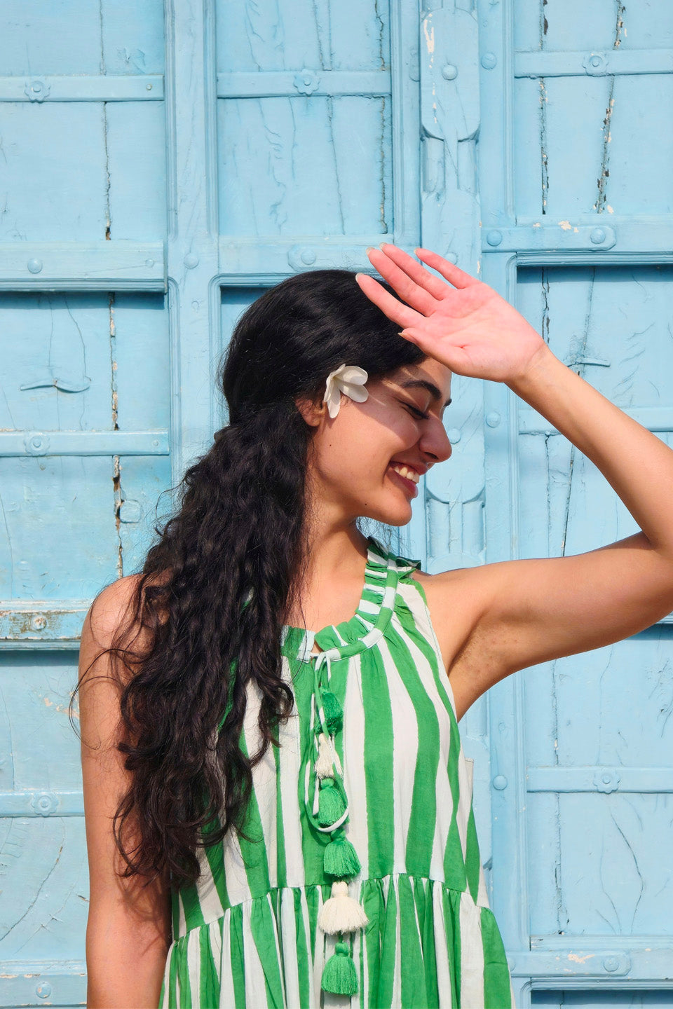 Green Striped Cotton Maxi Dress