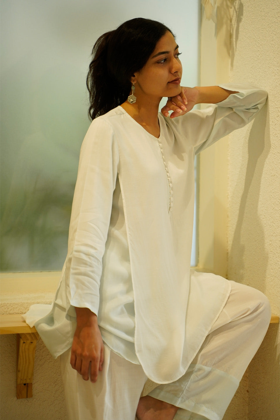 Ivory and Sky Blue Muslin Kurta Set