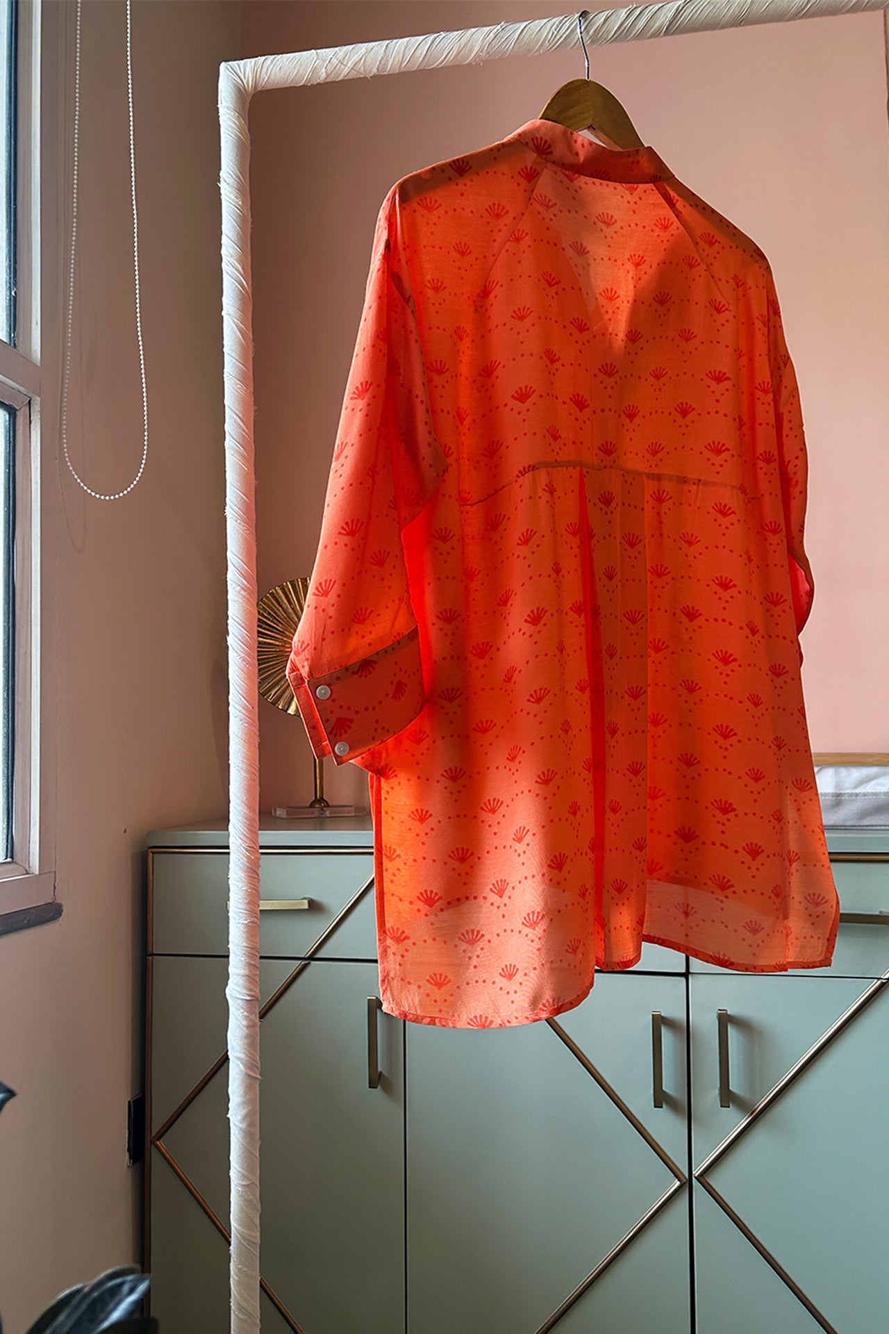 Light Orange Hand-Printed Muslin Shirt