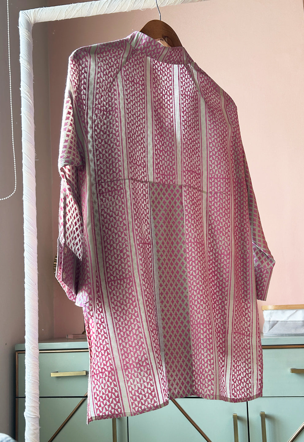 Lilac and Grey Printed Muslin Shirt